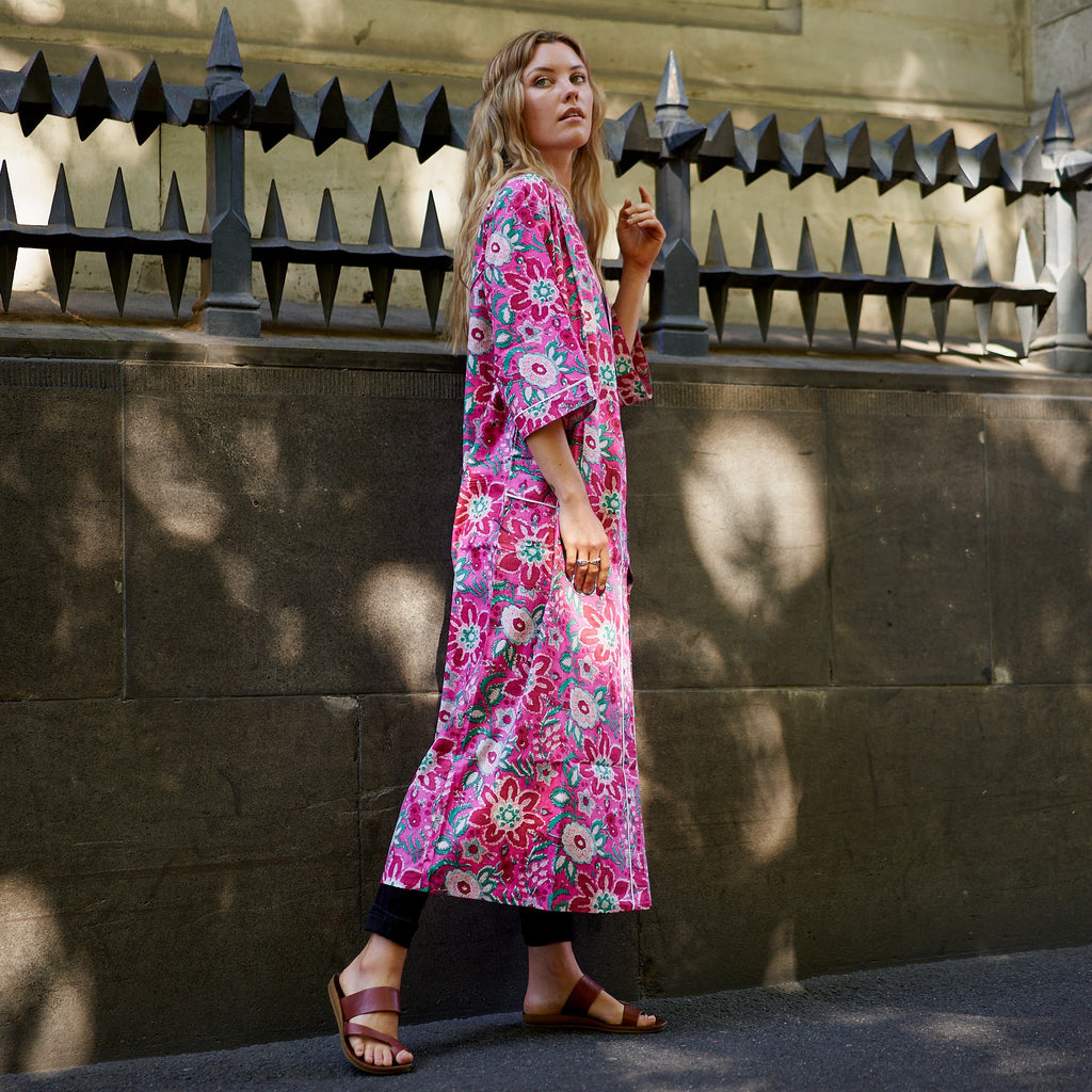 'Pink Island Dreams' 100% Cotton Kimono Robe