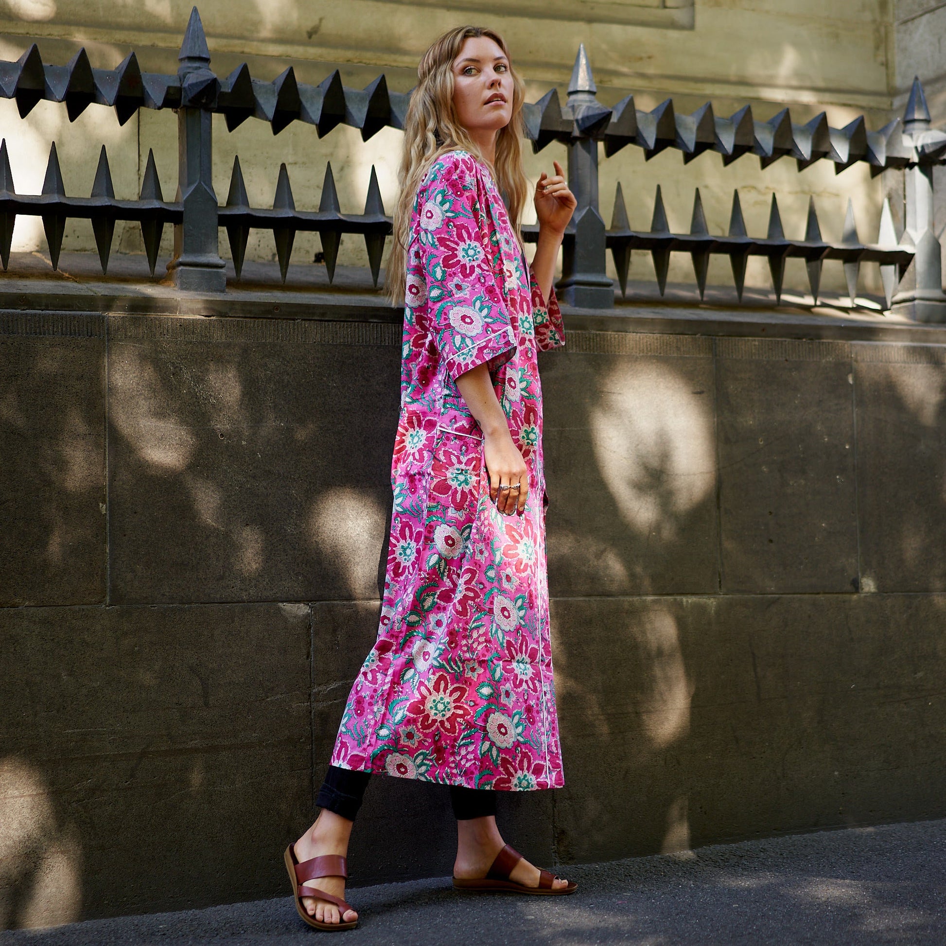 'Pink Island Dreams' 100% Cotton Kimono Robe