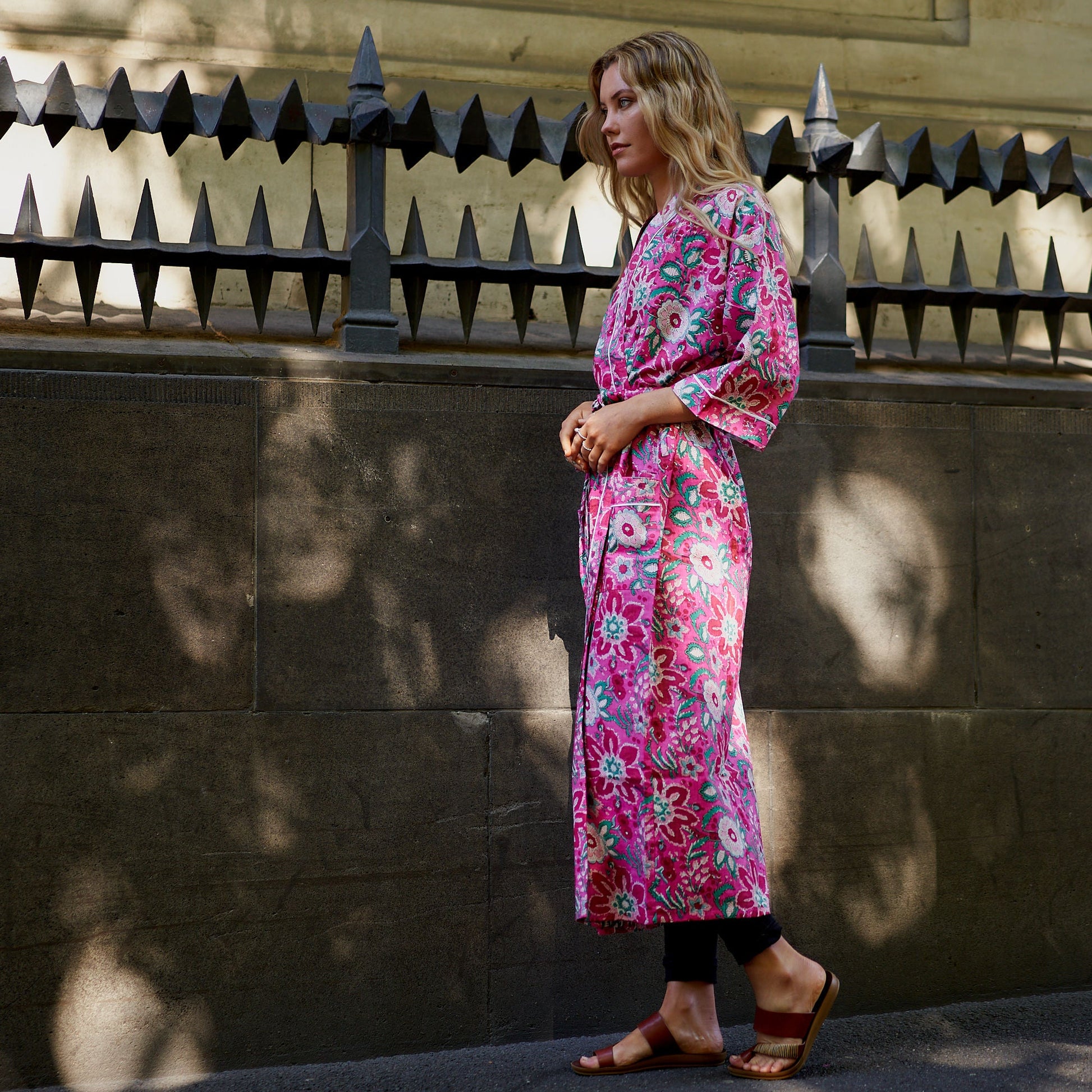 'Pink Island Dreams' 100% Cotton Kimono Robe