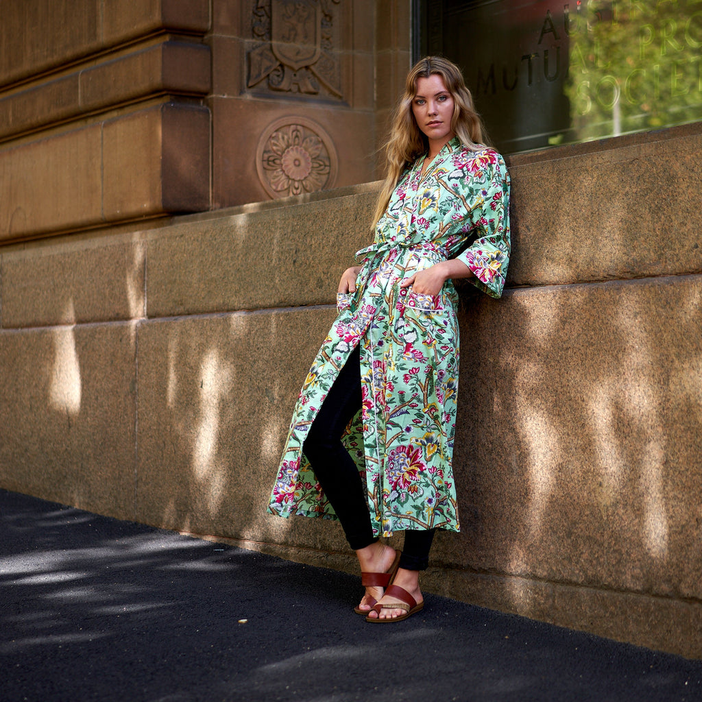 'Vibrant Gardenia' 100% Cotton Kimono Robe