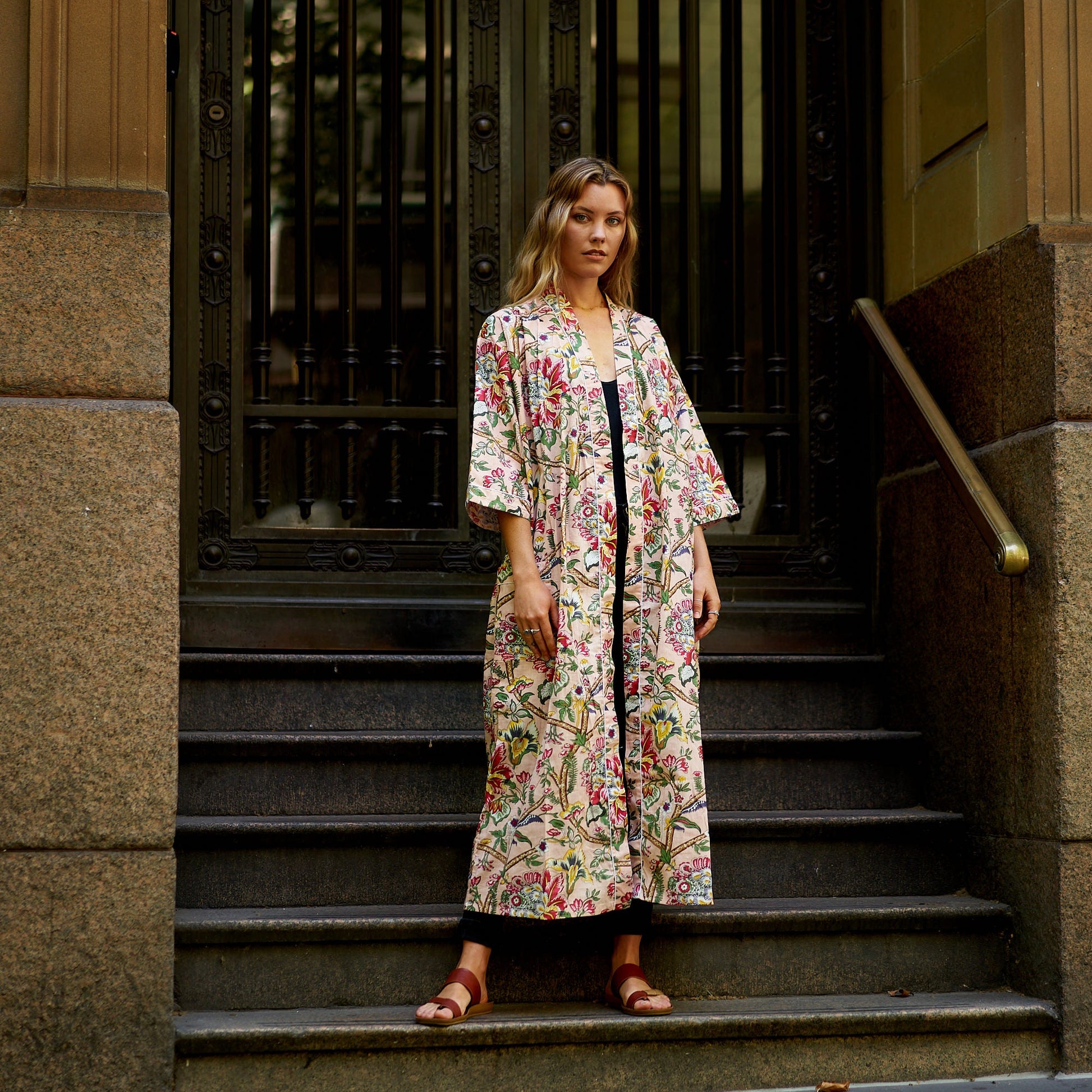 'Frida's Floral Serenade' 100% Cotton Kimono Robe