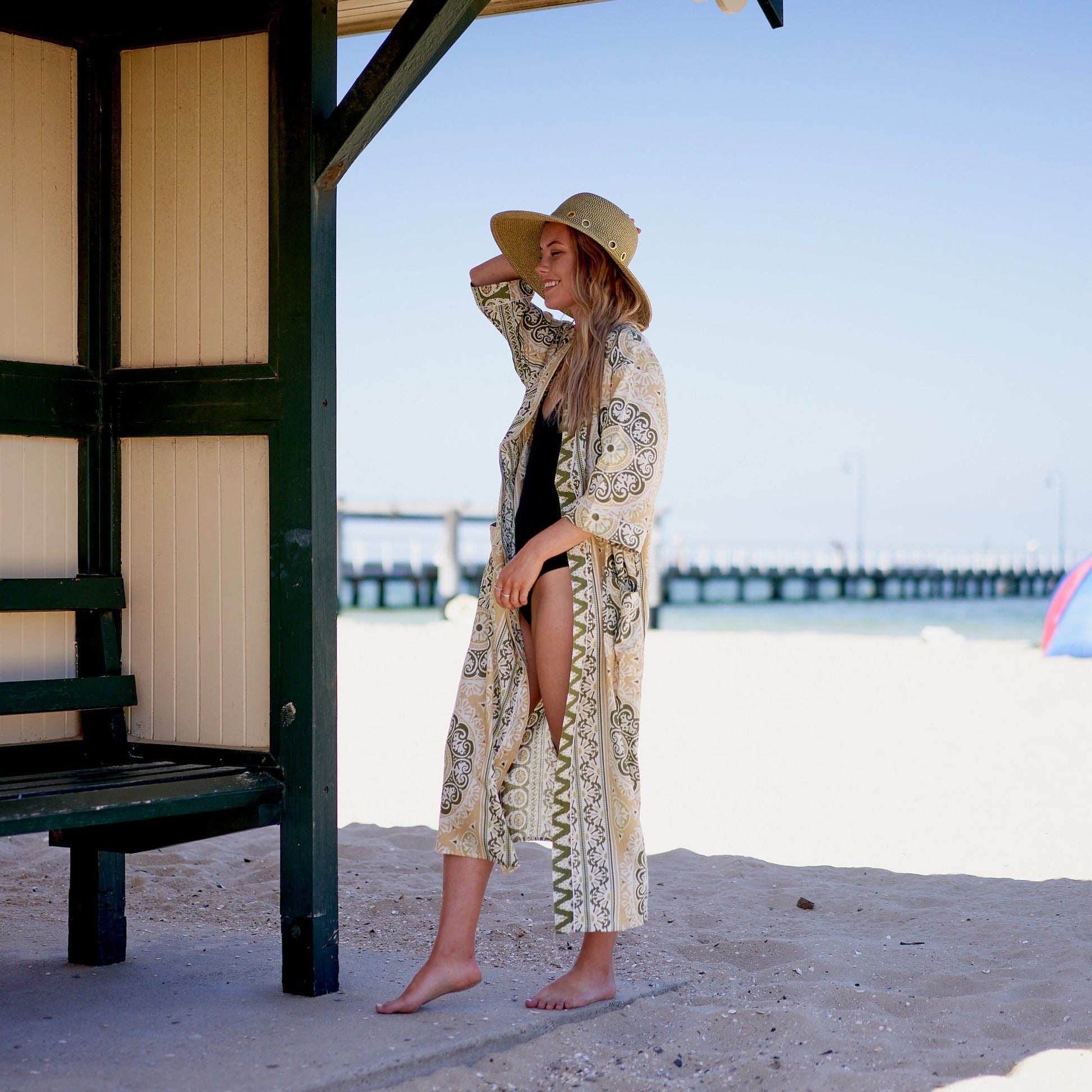 'Sunshine Serenity' 100% Cotton Kimono Robe