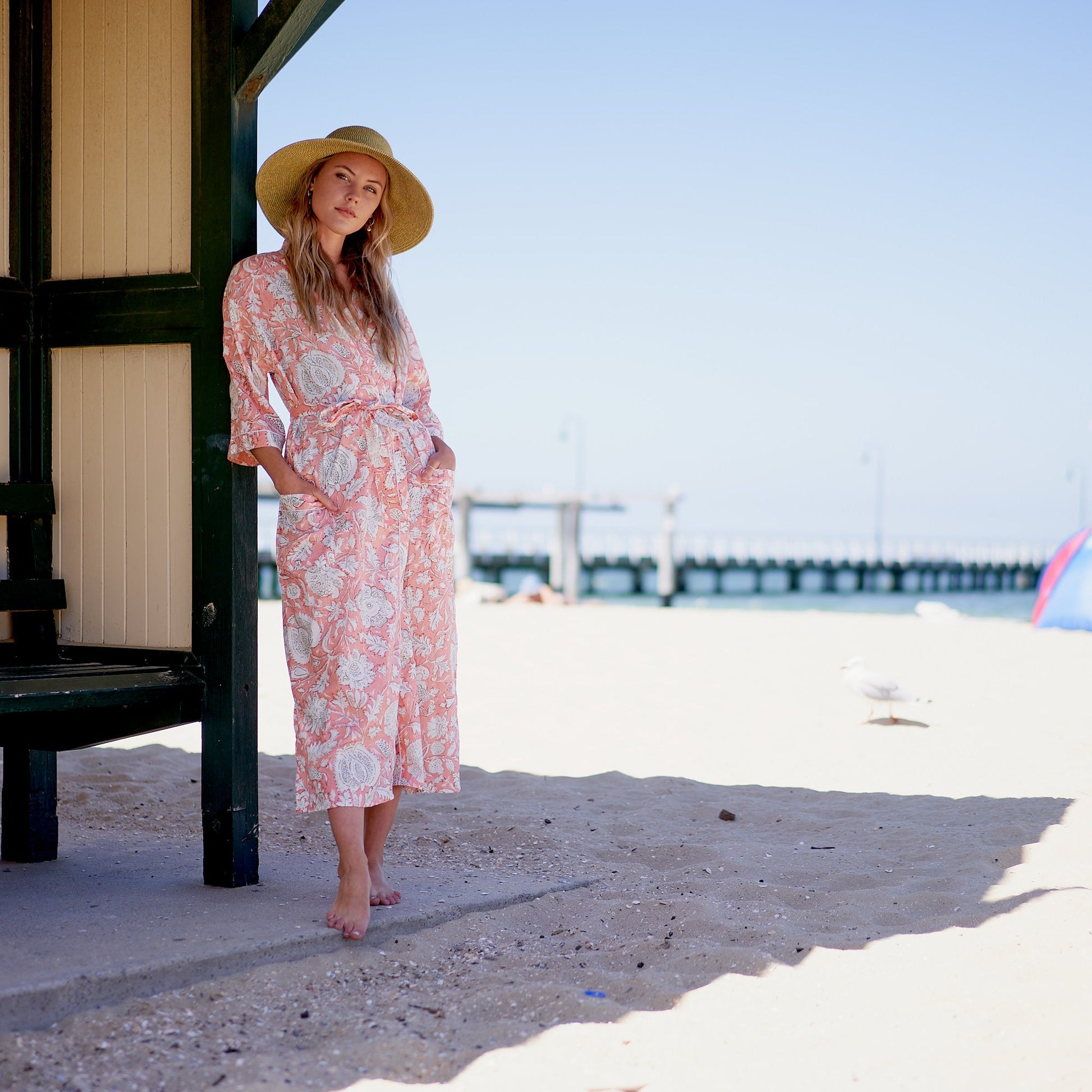 'Pink Botanica' 100% Cotton Kimono Robe