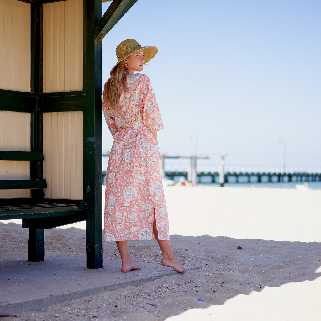 'Pink Botanica' 100% Cotton Kimono Robe