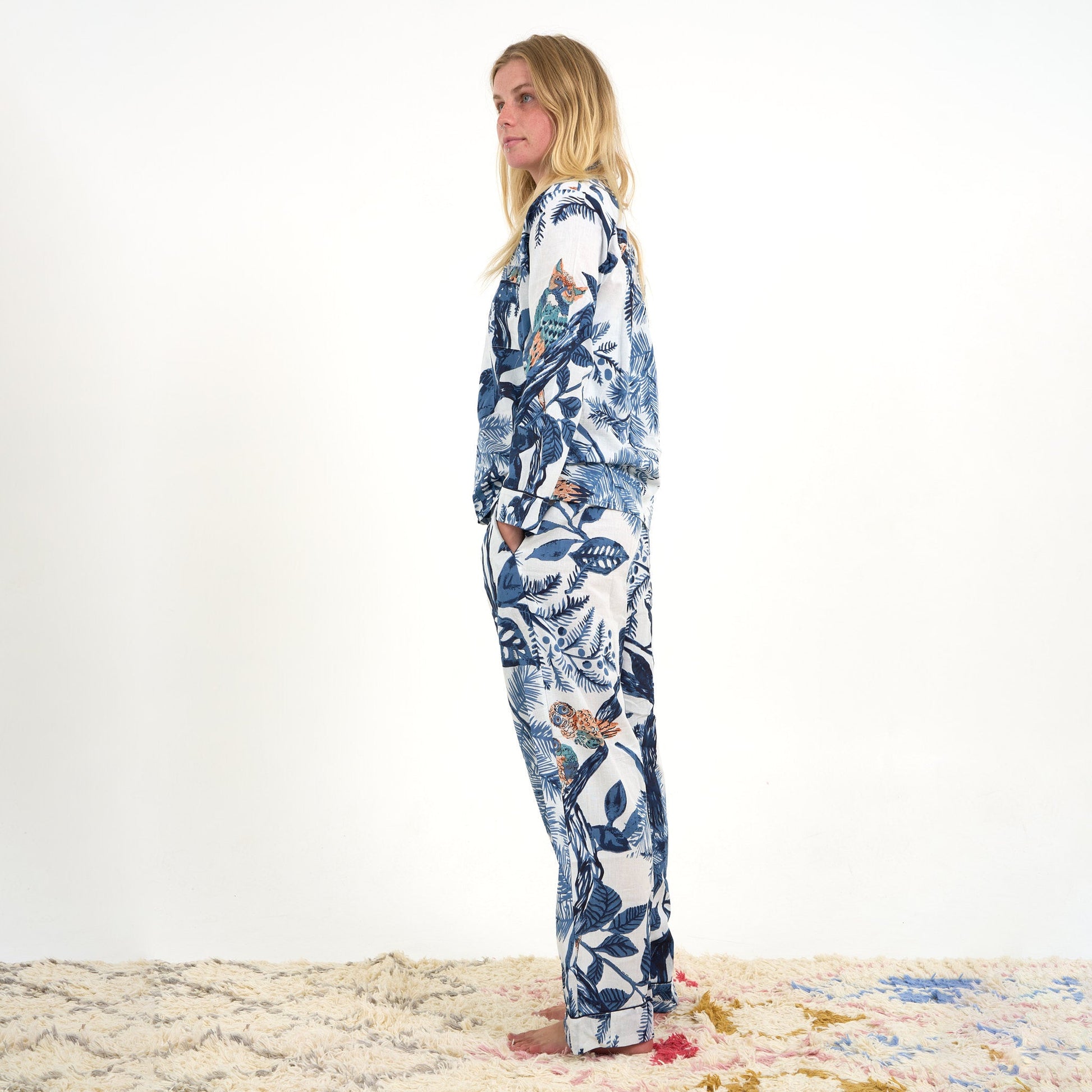 'Azure Blooms' 100% Cotton Pyjama Set
