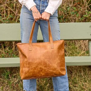 Large Vintage Brown Tote - Roomy Classic Style