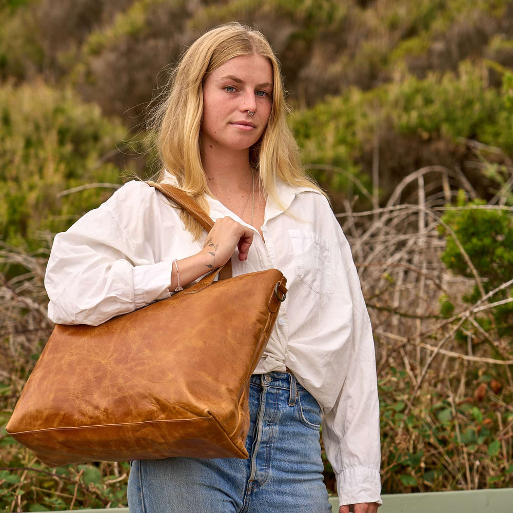 Large Vintage Brown Tote - Roomy Classic Style