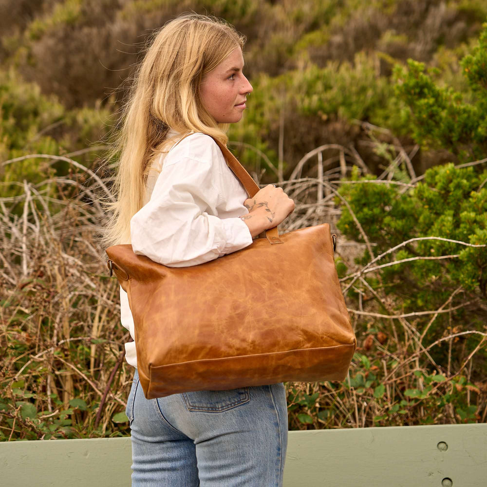 Large Vintage Brown Tote - Roomy Classic Style