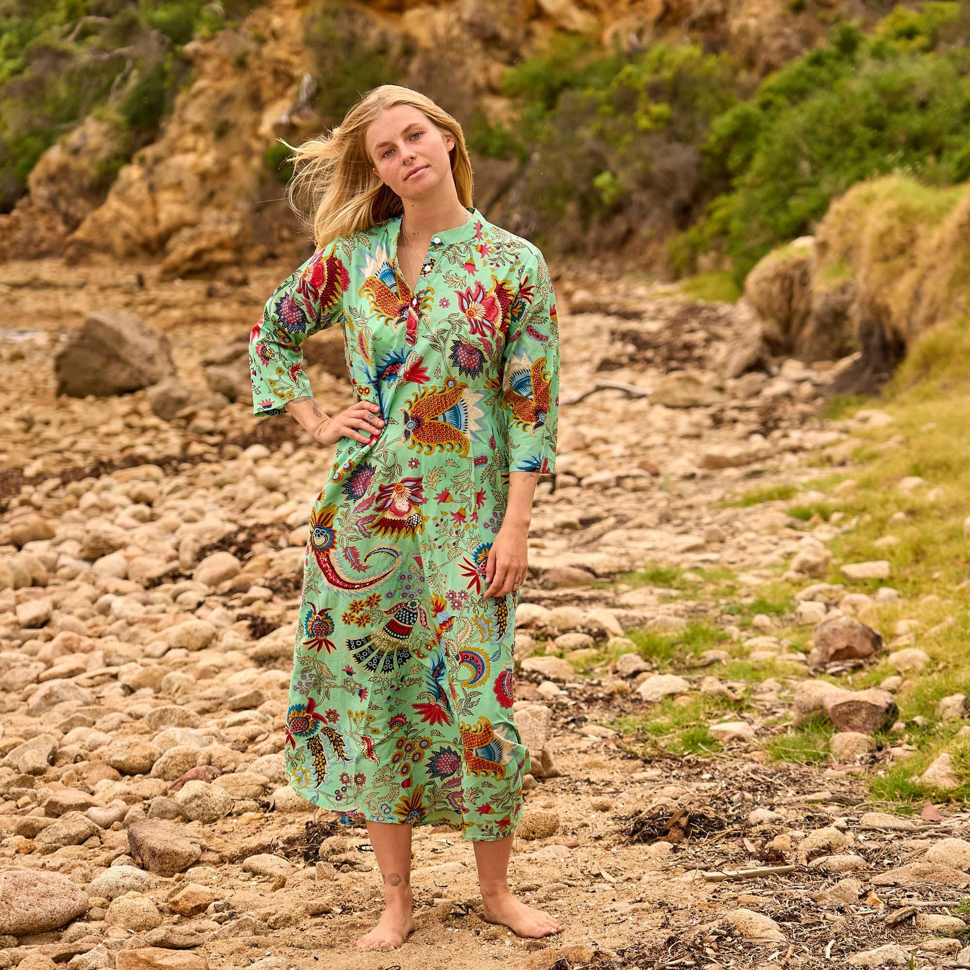 Boho Bliss Cotton Maxi Dress - Vibrant Floral Coastal Cover-Up