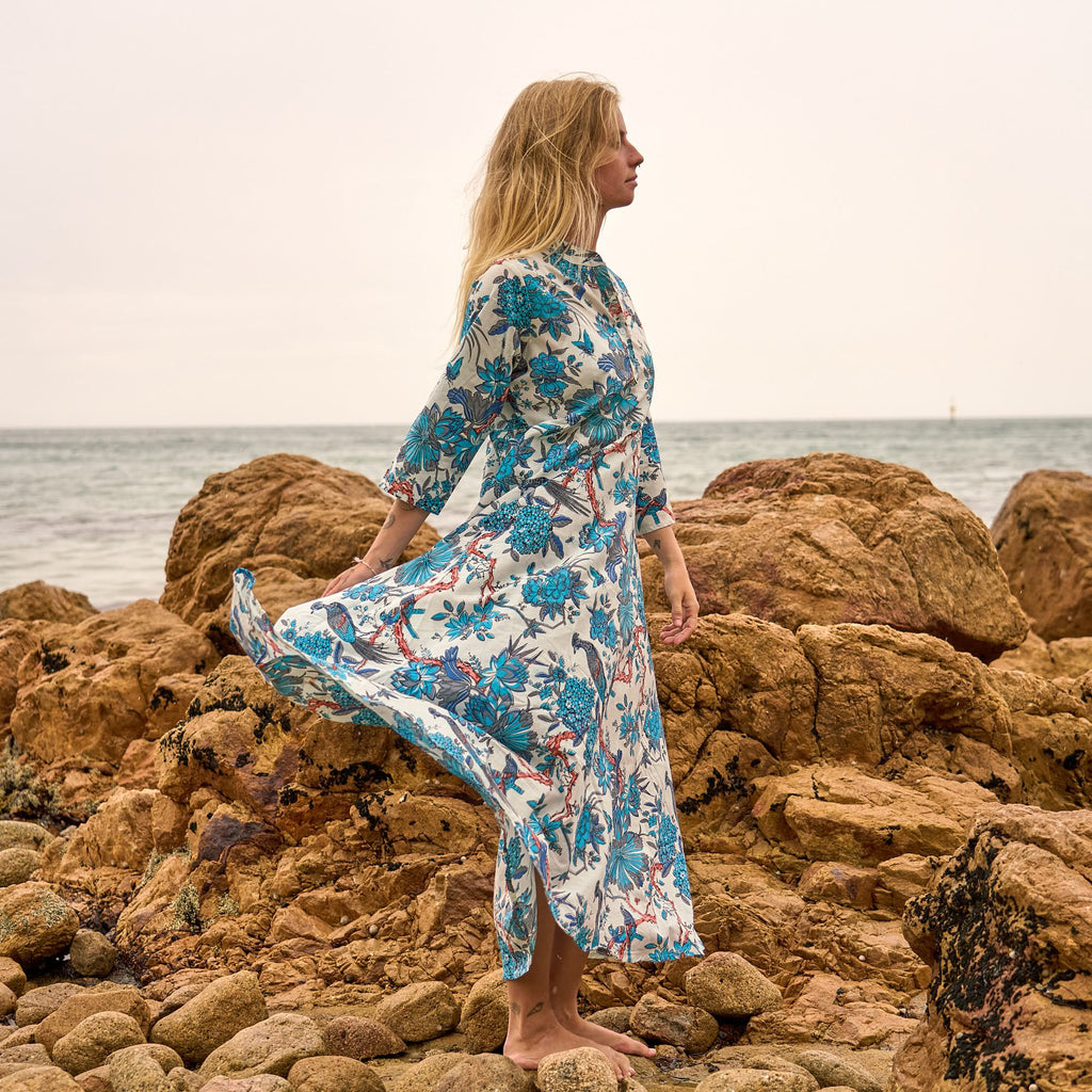 Blue Heron Cotton Maxi Dress