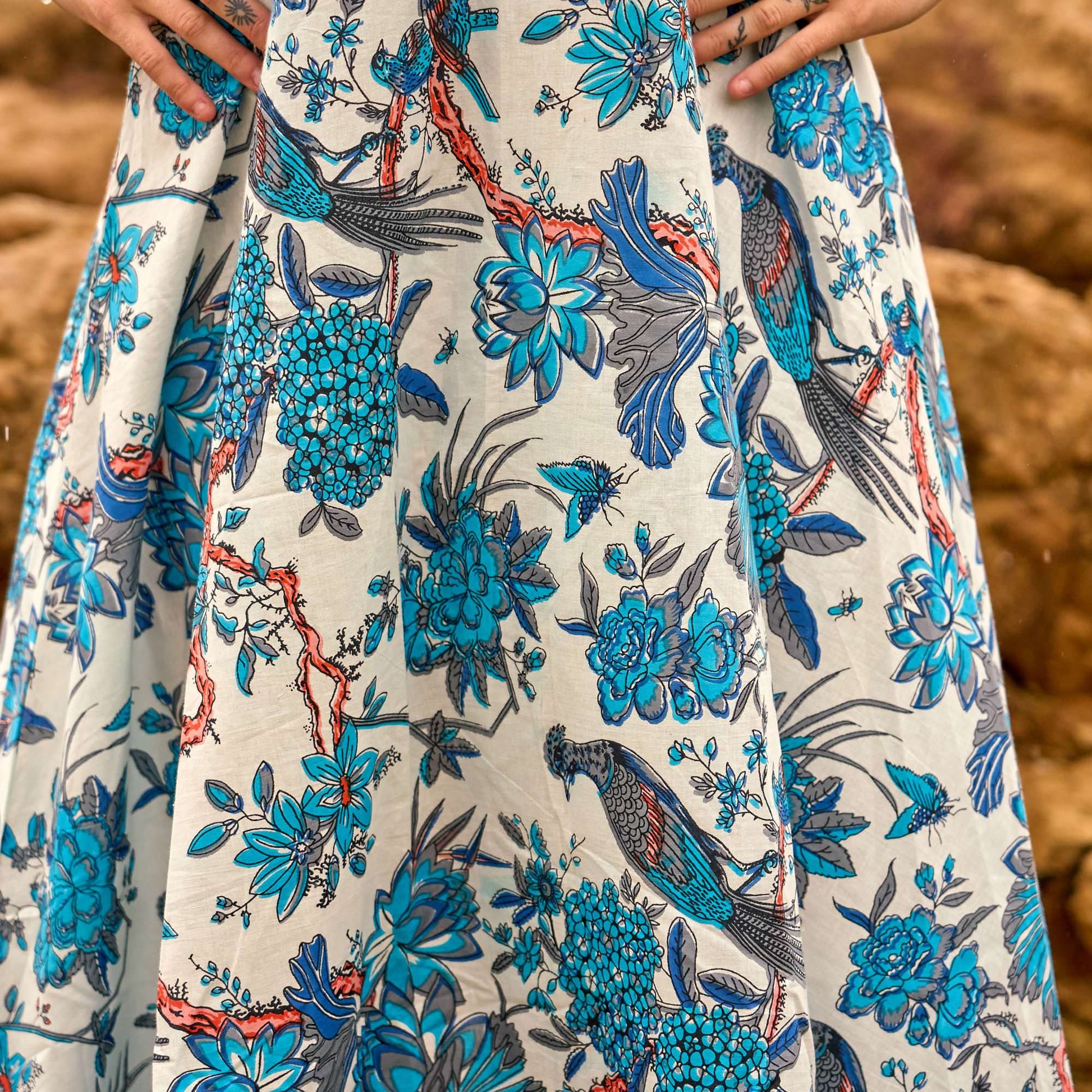 Blue Heron Cotton Maxi Dress
