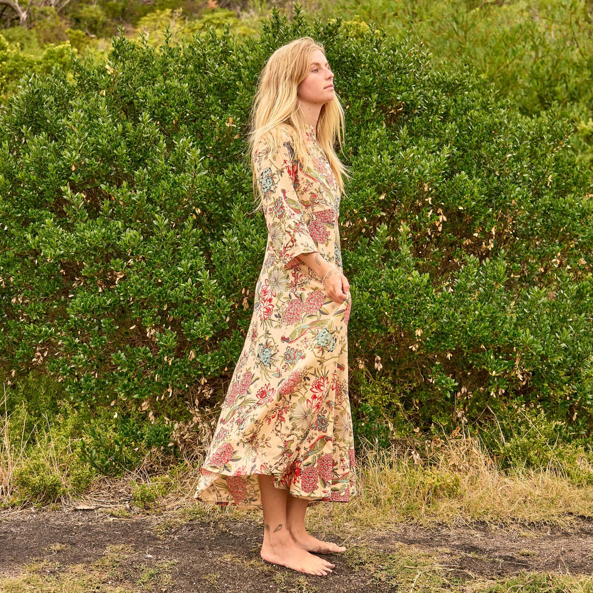Beige Botanicals Cotton Maxi Dress