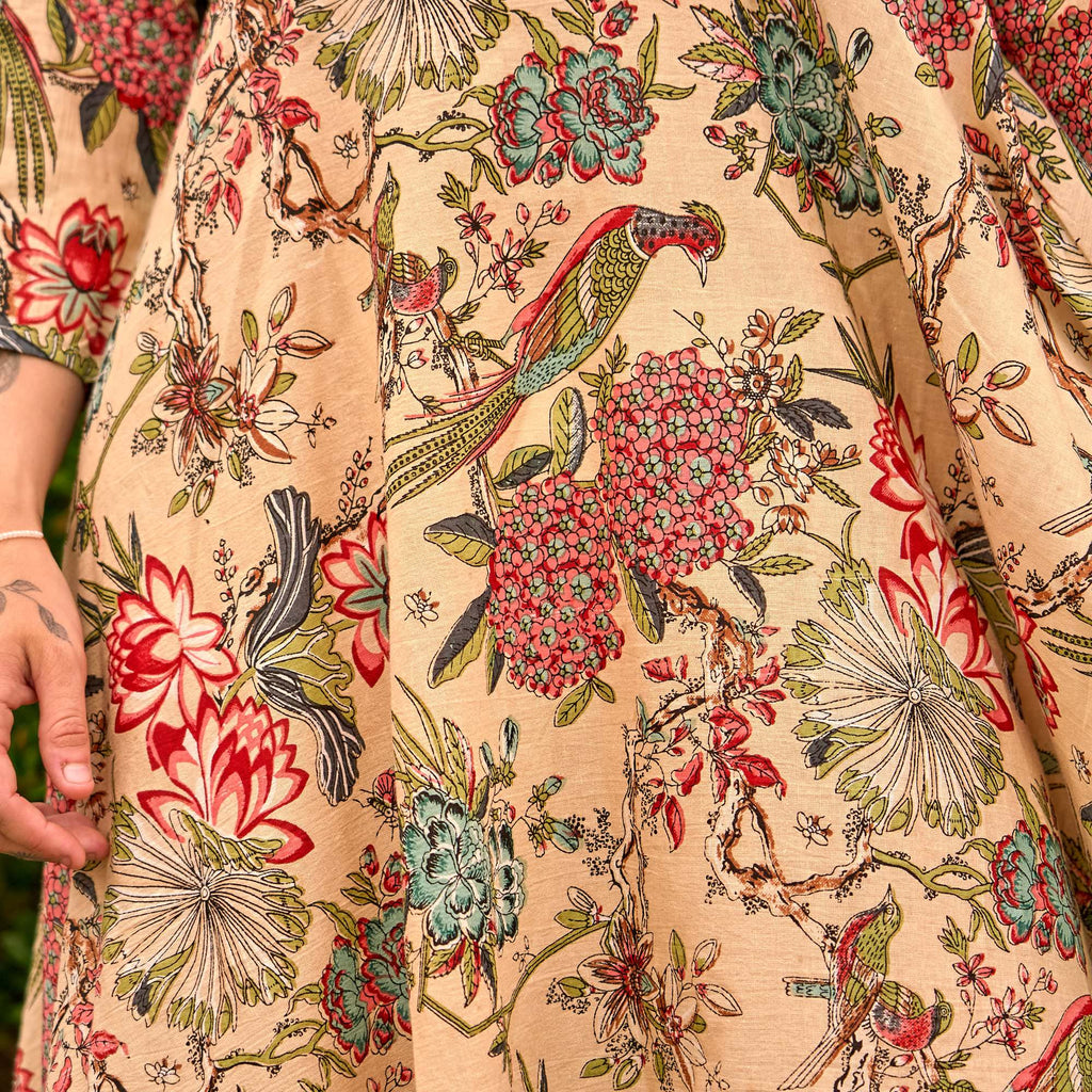 Beige Botanicals Cotton Maxi Dress