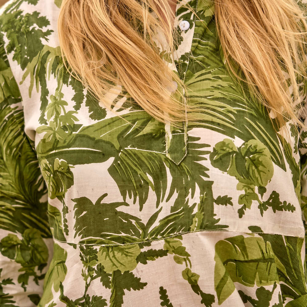 Palm Reverie Cotton Dress – Tropical Green Print
