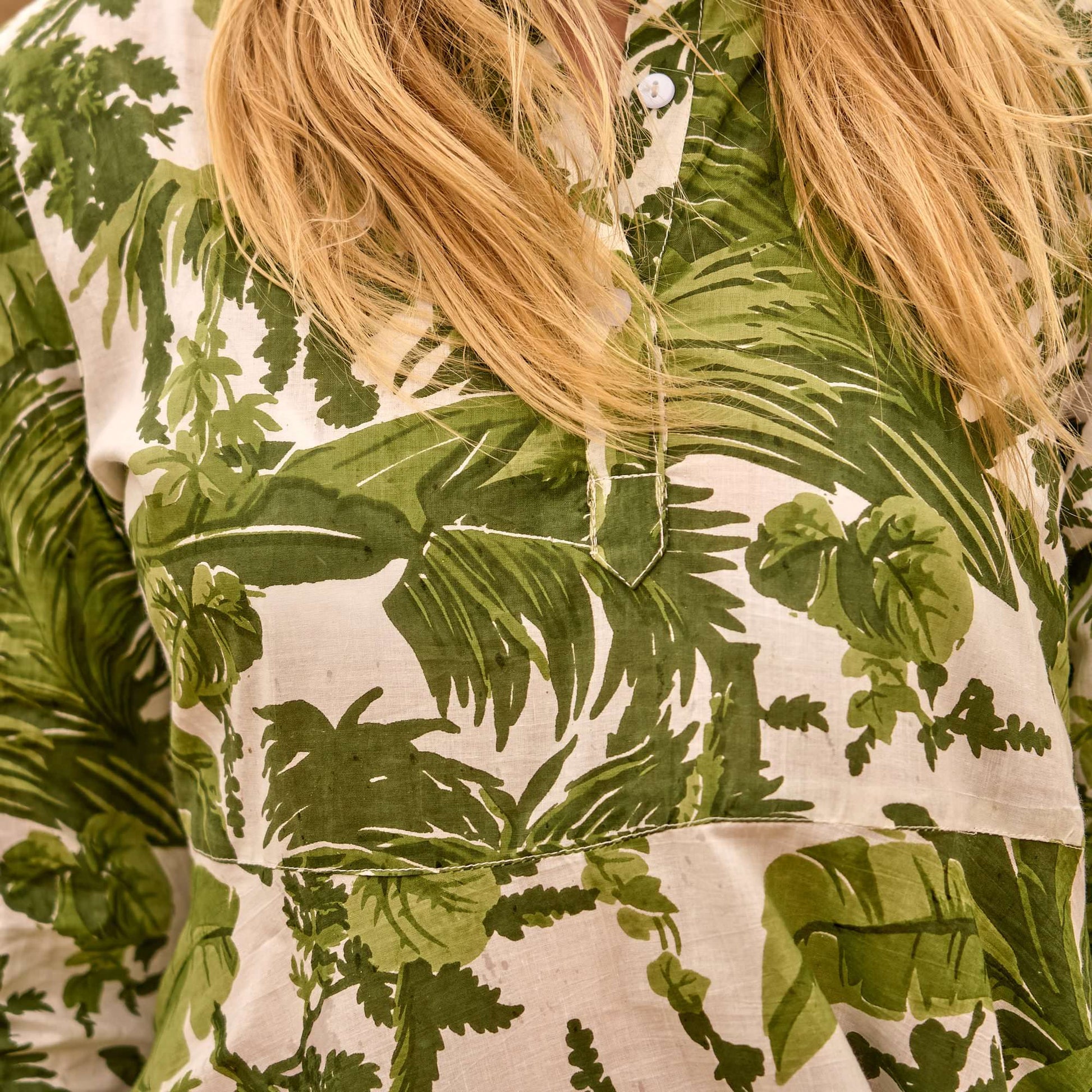 Palm Reverie Cotton Dress – Tropical Green Print