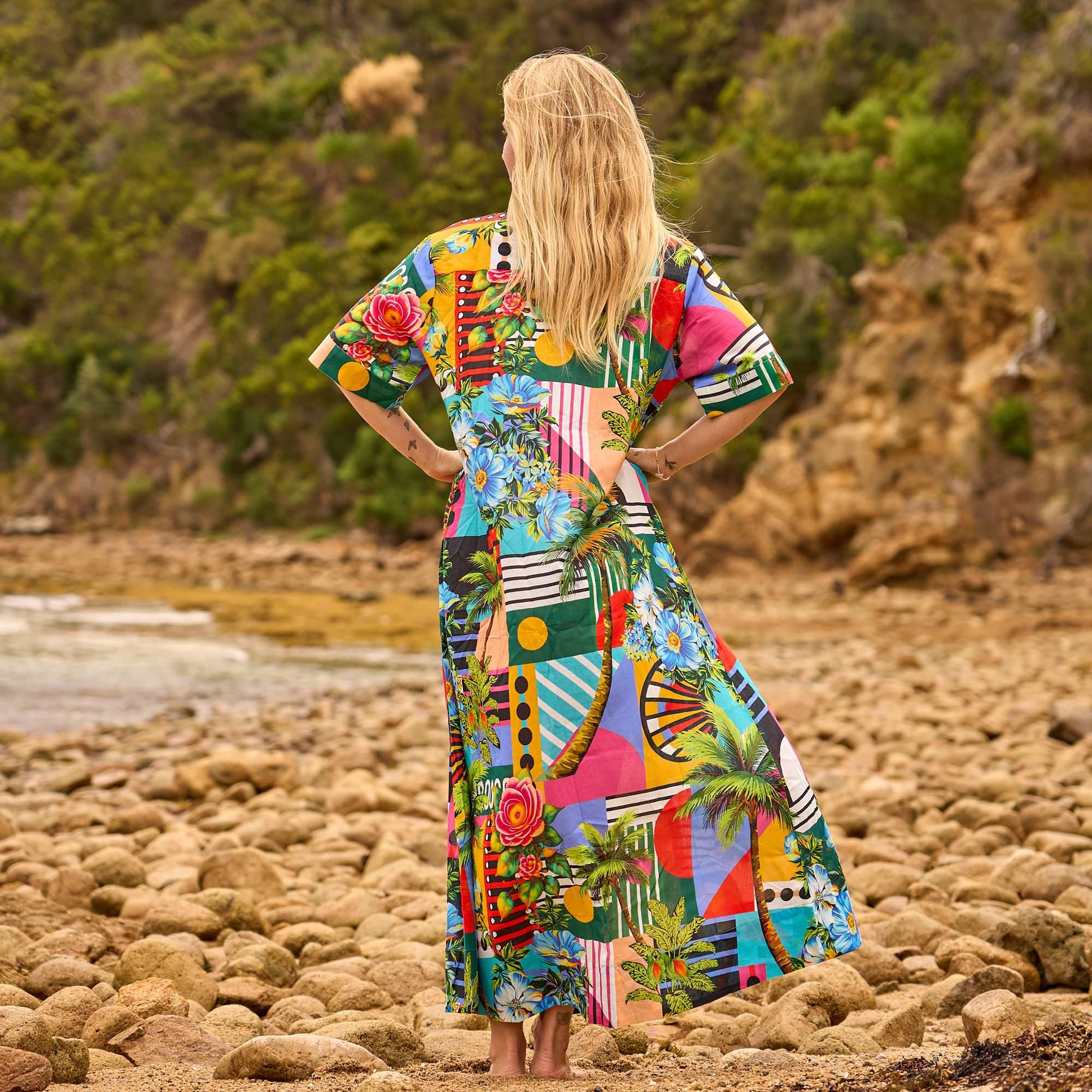 Breathable Cotton Resort Wear Maxi Shirt Dress for Beach Vacations and Summer