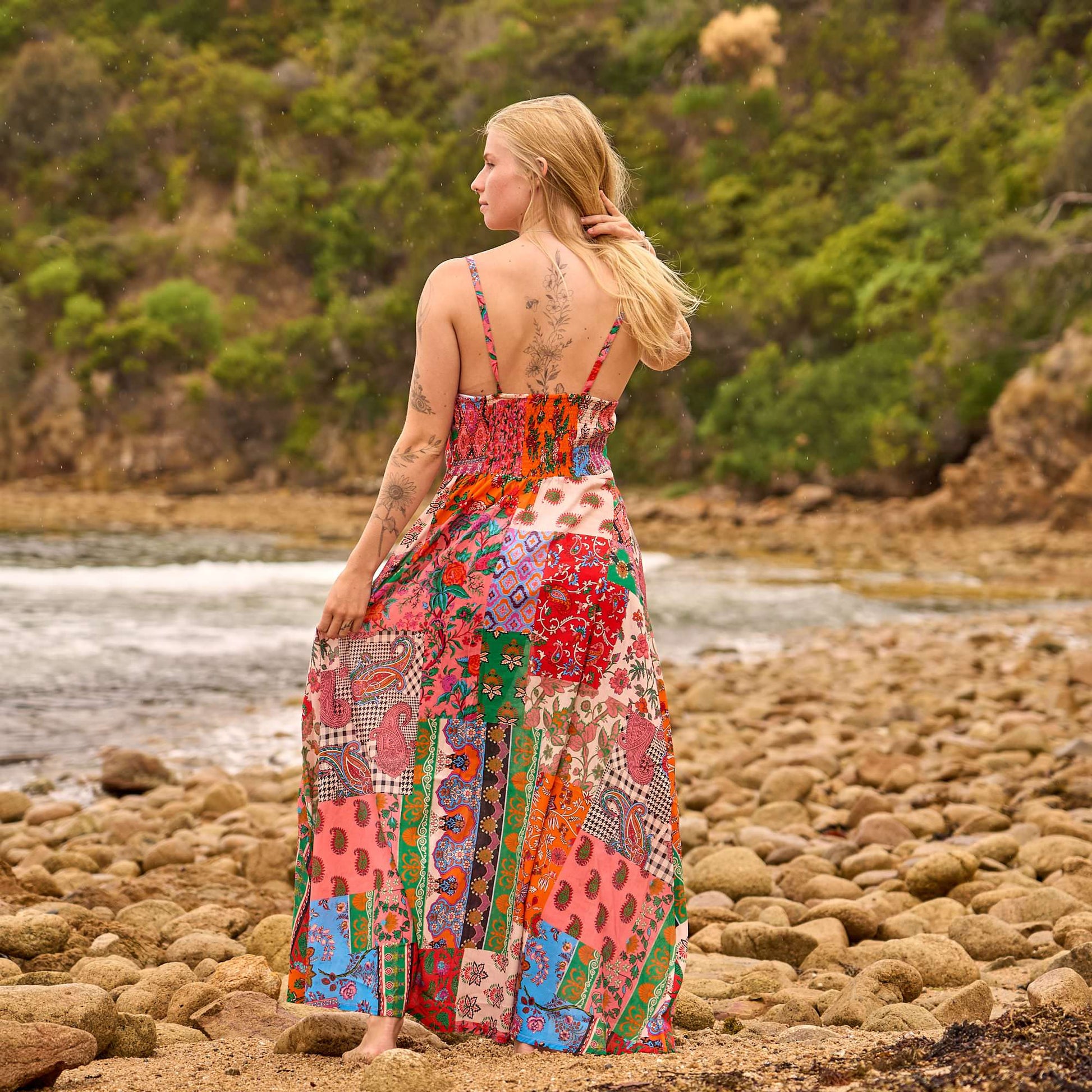 Women's Boho Cotton Slip Maxi Dress for Beach Vacation and Resort Wear