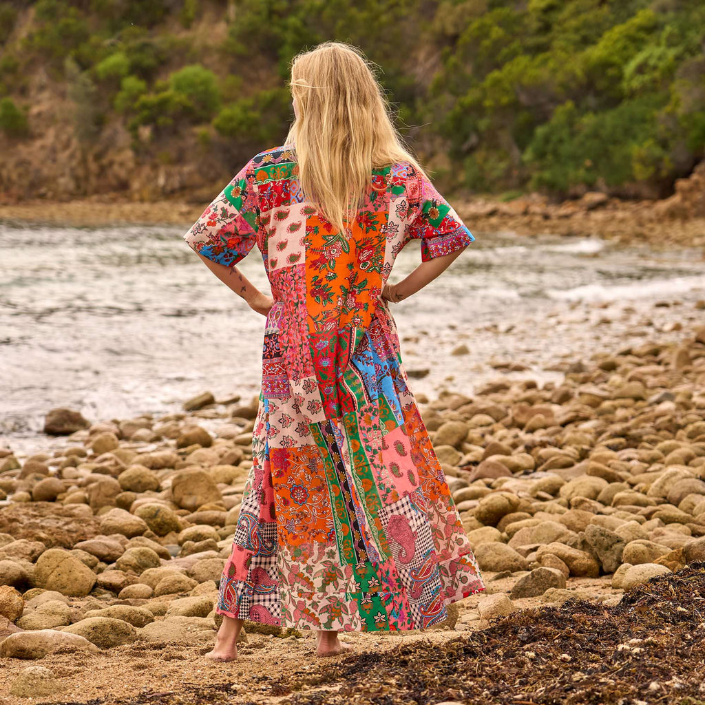 Free Size Patchwork Shirt Maxi Dress - Stylish Resort Wear by Glam Thread