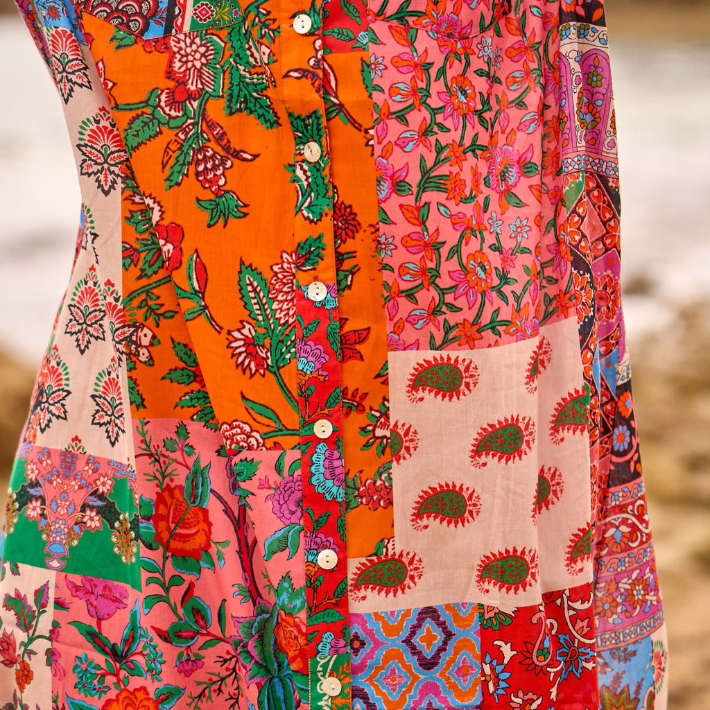Boho Patchwork Maxi Dress with Statement Design for Vacation and Casual Wear