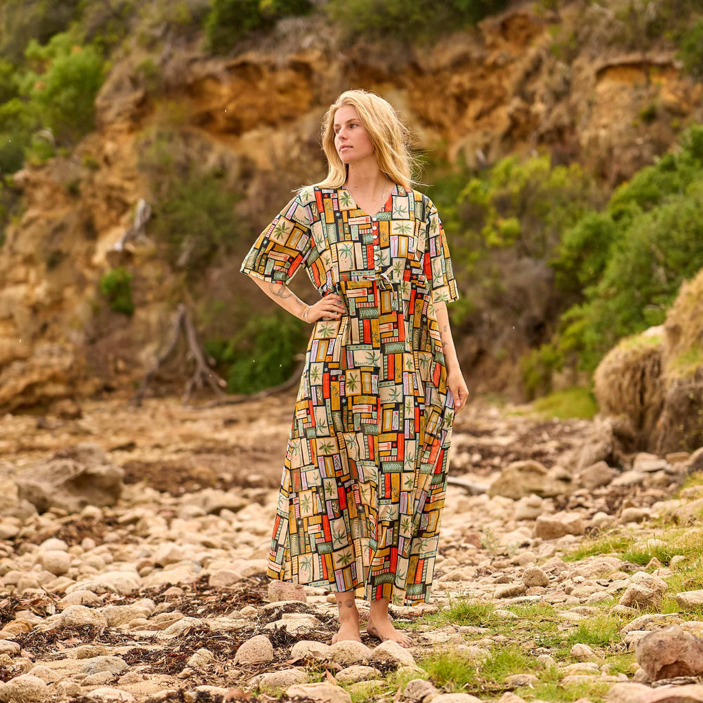 Boho Printed Maxi Dress for Women - Free Size Relaxed Fit Resort Wear