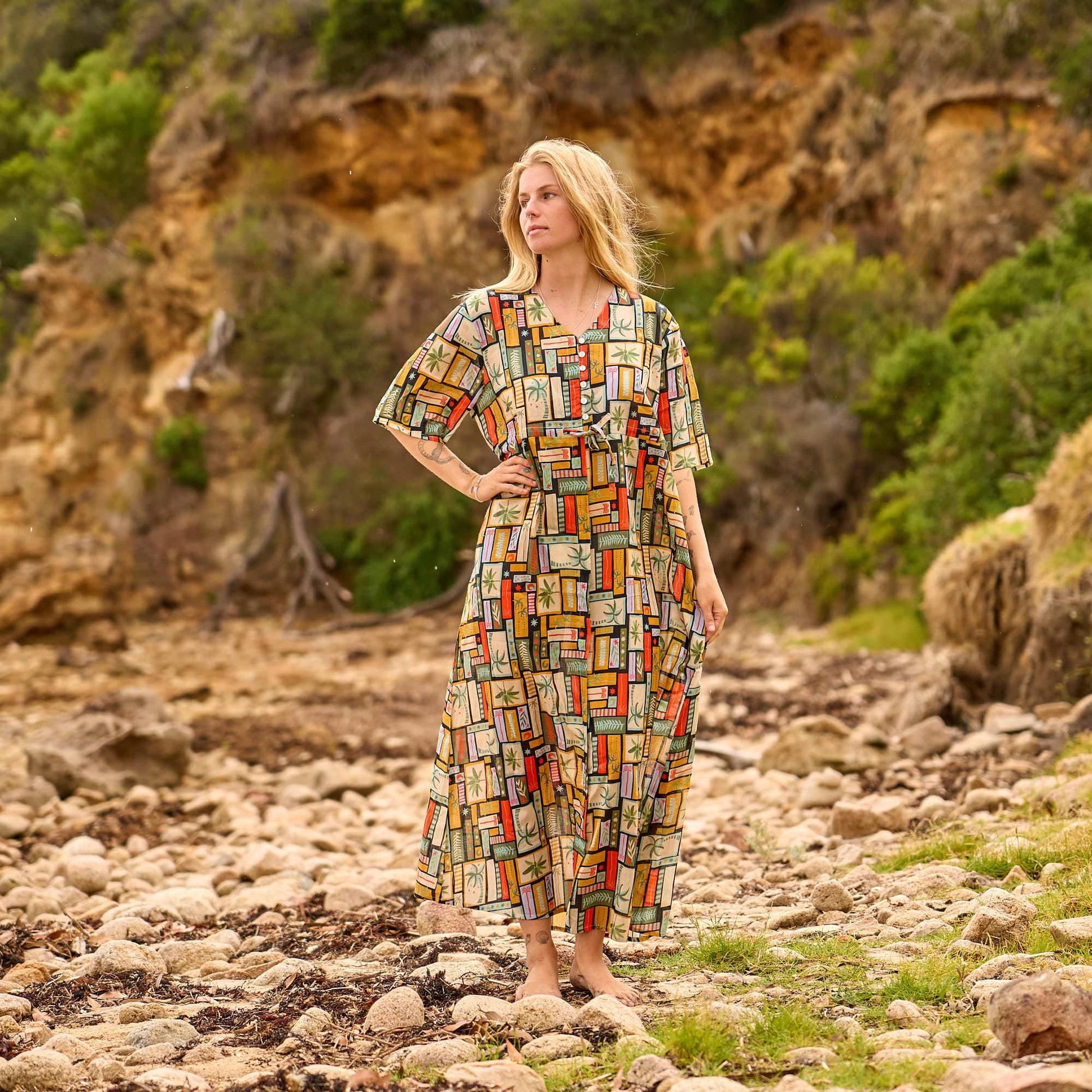 Boho Printed Maxi Dress for Women - Free Size Relaxed Fit Resort Wear
