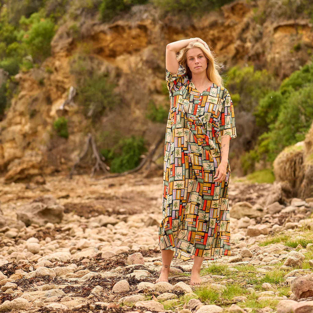 Women's Bohemian Printed Maxi Dress with Relaxed Fit for Beach and Vacation