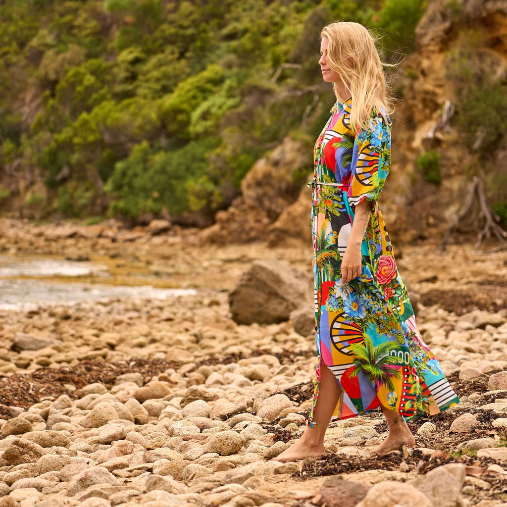 Women's Tropical Maxi Shirt Dress with Relaxed Fit for Beach Vacation Style