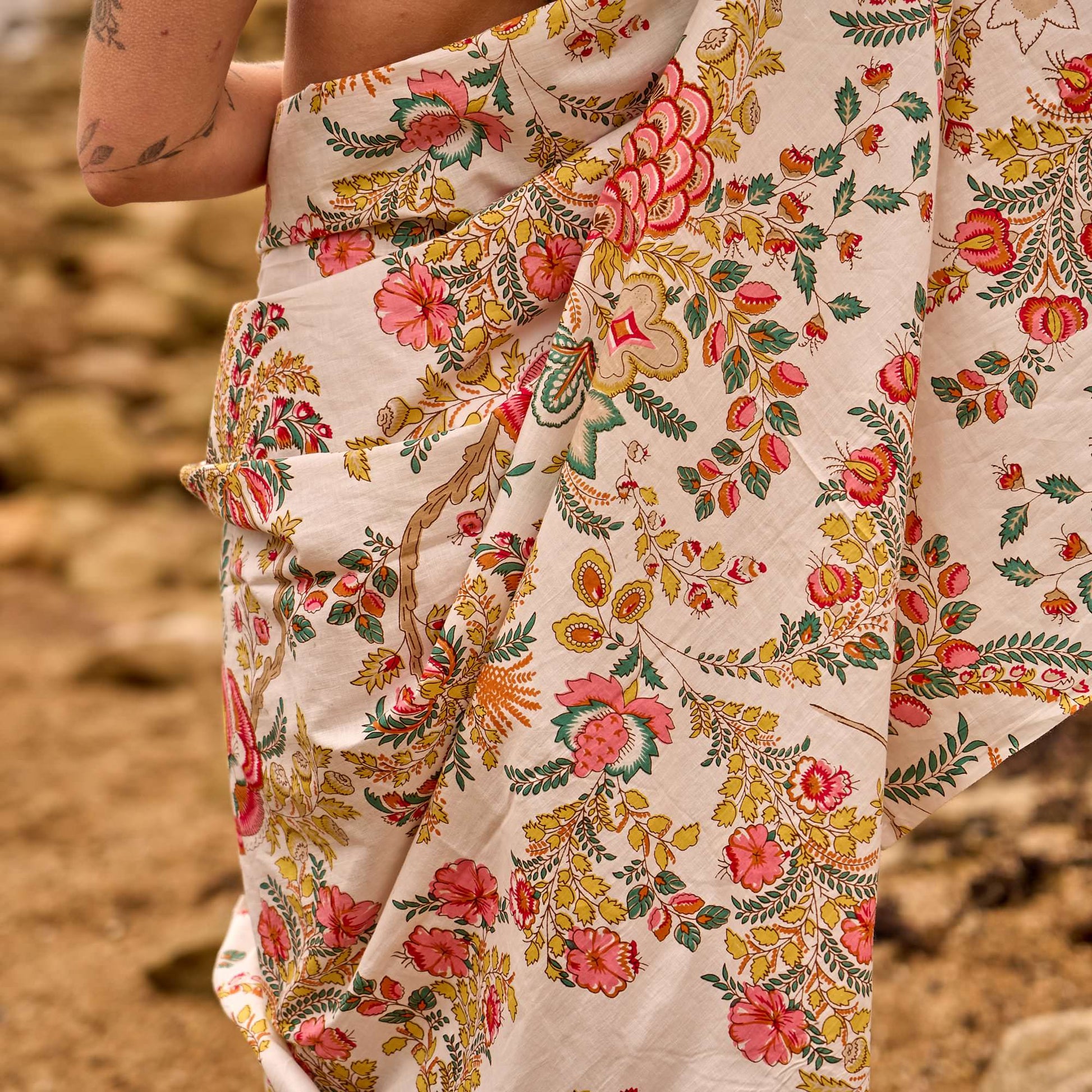 Sun Dancer Block Print Sarong – Handcrafted Cotton Wrap for Beach & Beyond