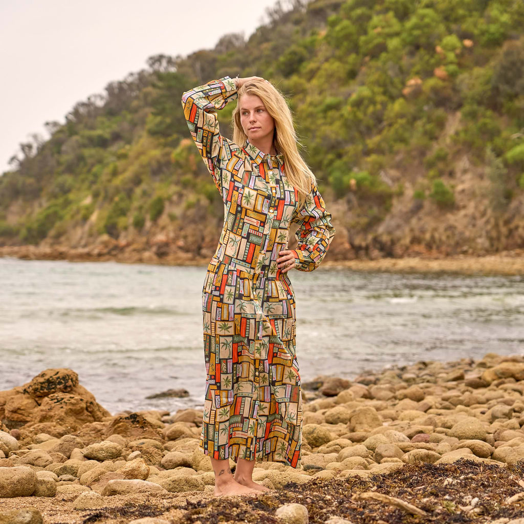 Stylish Boho Maxi Shirt Dress for Women with Geometric Pattern and Casual Fit