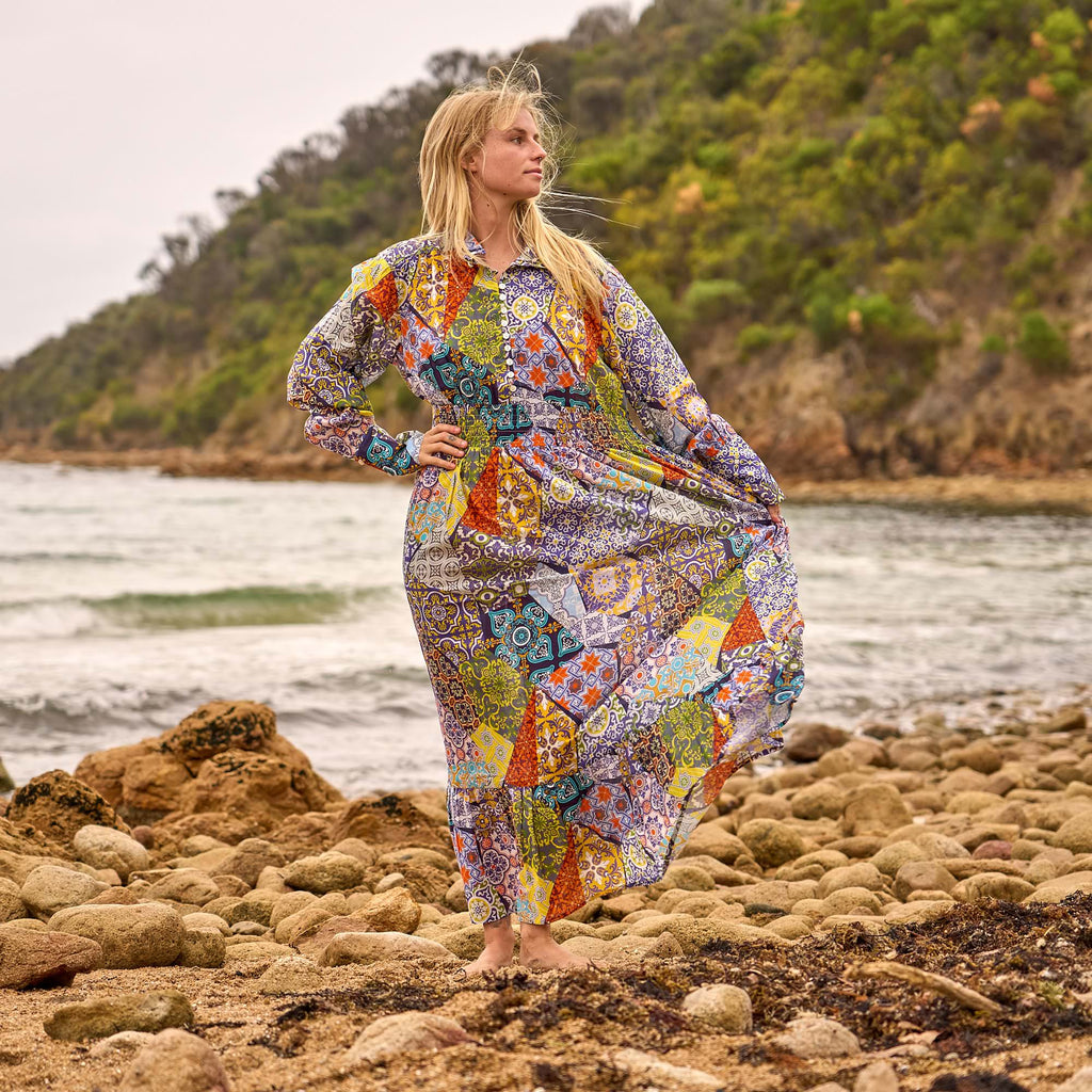 Premium Handmade Cotton Patchwork Maxi Dress for Women - Vintage Beach Collection
