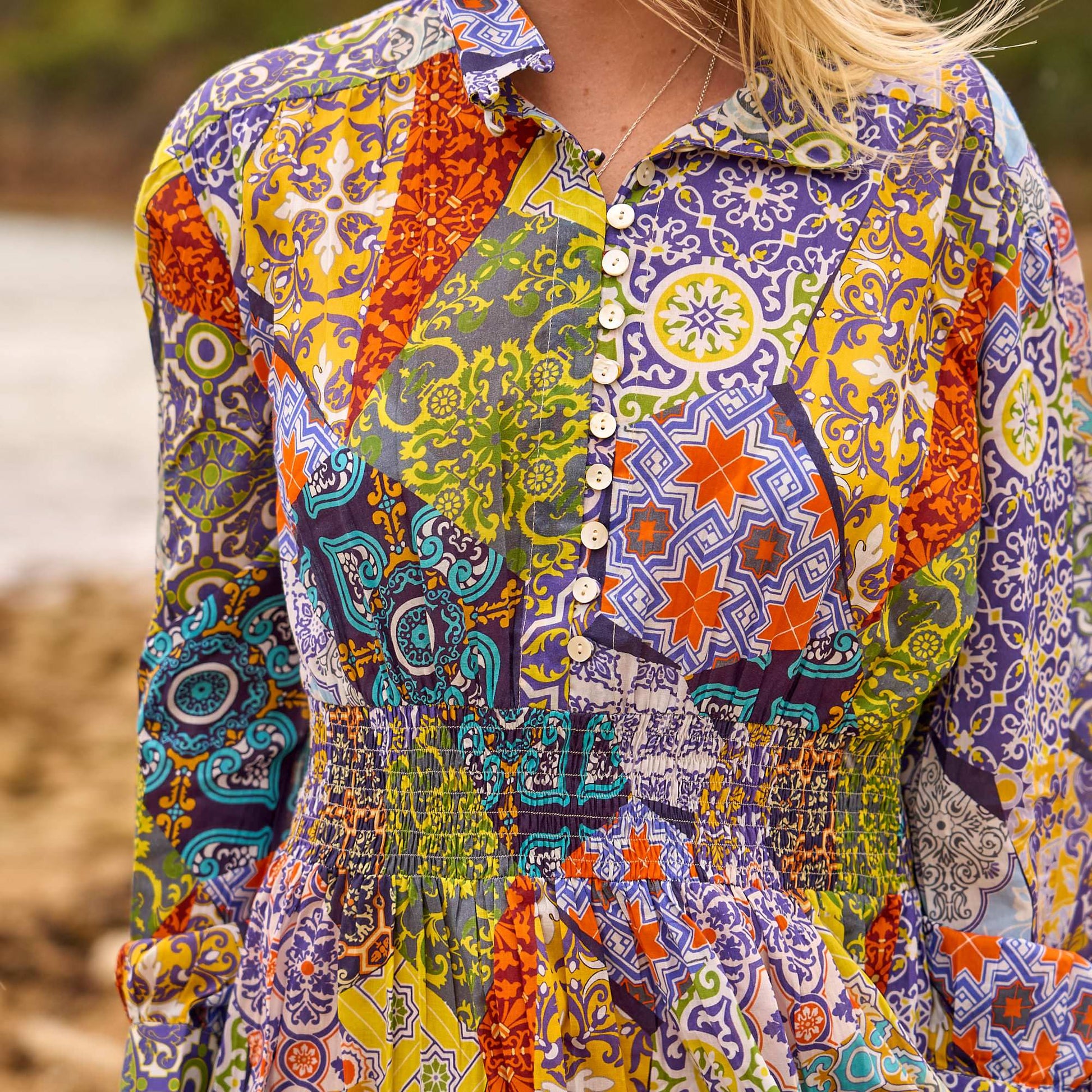 Lightweight Handmade Cotton Patchwork Maxi Dress for Vacation, Beach, and Casual Wear