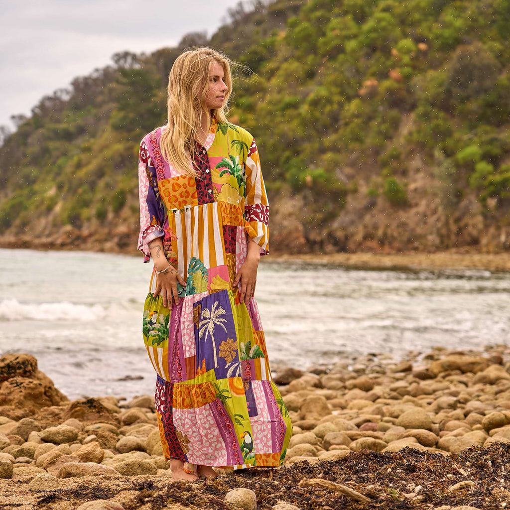 Colour Block Maxi Dress for Women - Relaxed Fit Everyday Statement Wear