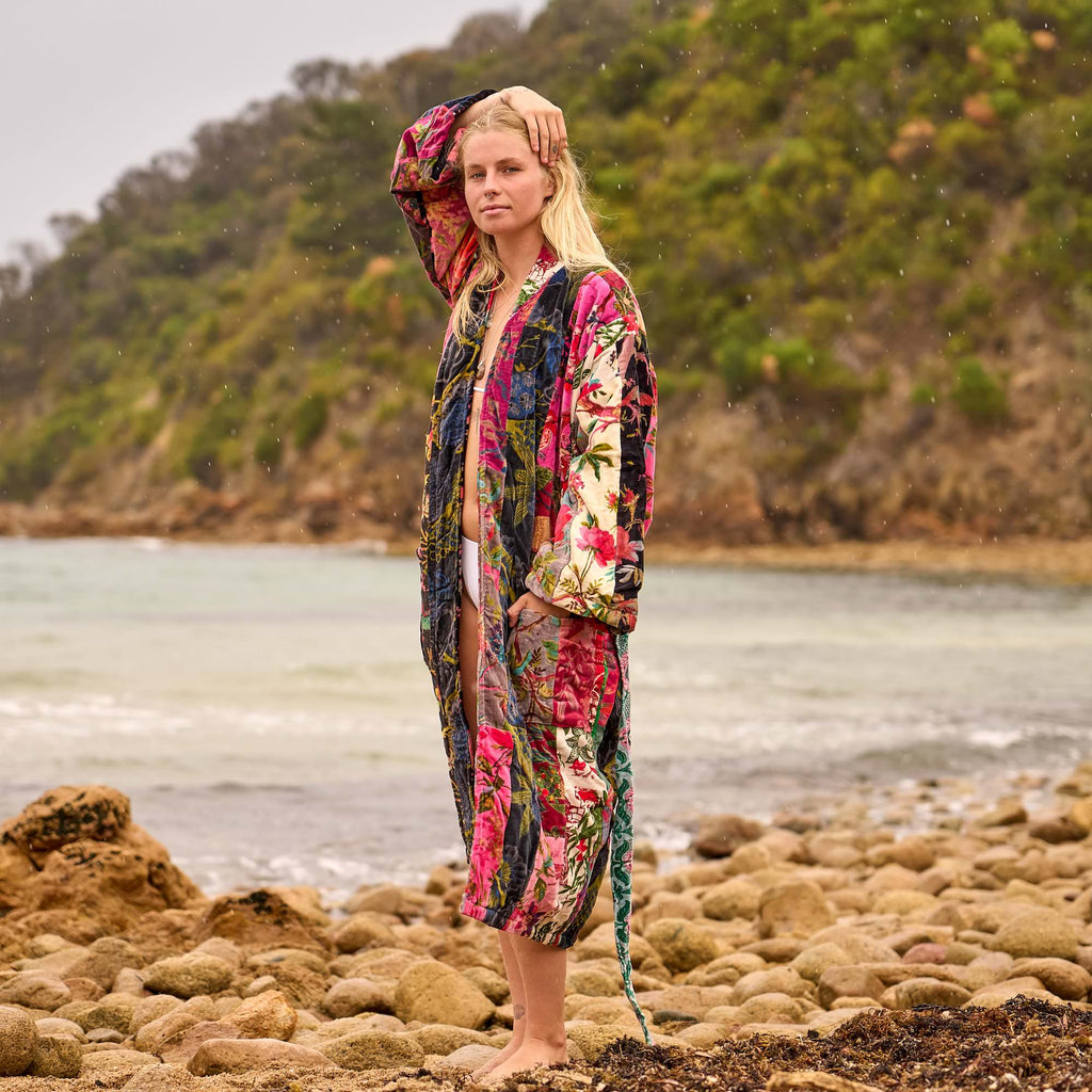 Velvet Bloom Kimono Robe – Boho Luxe Floral Wrap for Endless Wanderlust