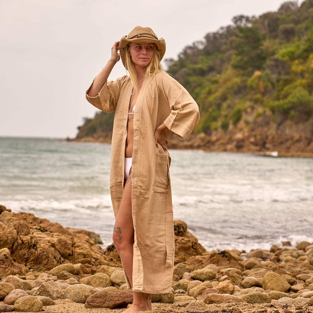 Sand Luxe Waffle Cotton Kimono Robe