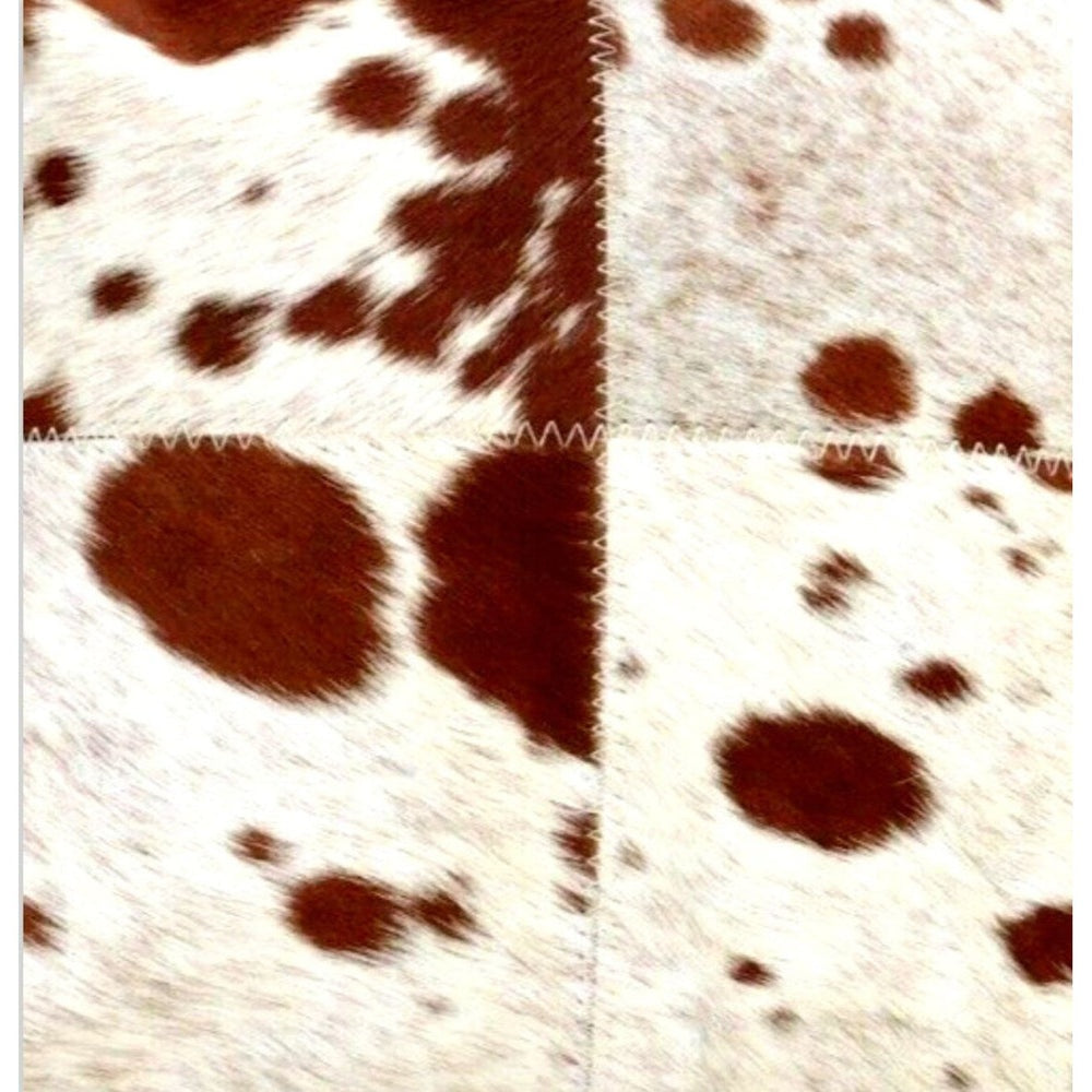 Natural cowhide leather cushion cover in brown and white, 40x40 cm, glam rustic decor accent