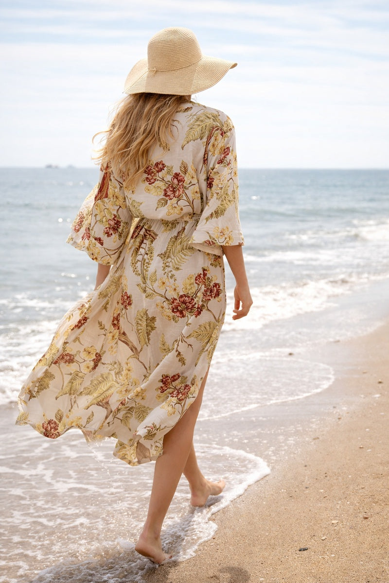 Spiritual Tree 100% cotton kimono featuring artistic tree motif pattern