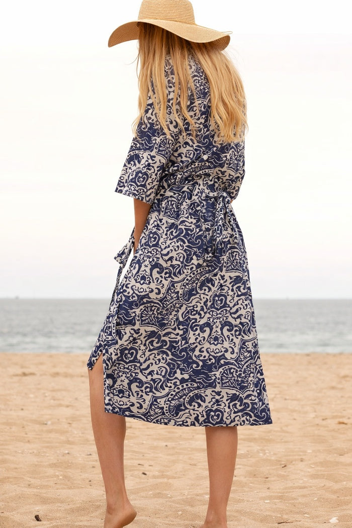 Indigo India 100% cotton kimono robe with traditional handcrafted design