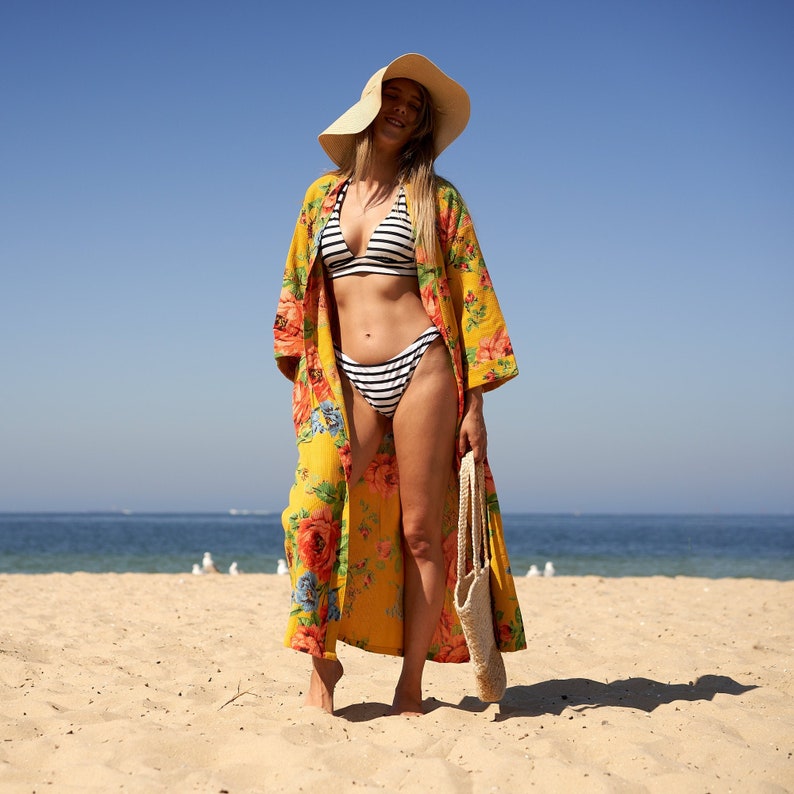 'Sun-Kissed Sands' 100% Waffle Cotton Kimono Robe