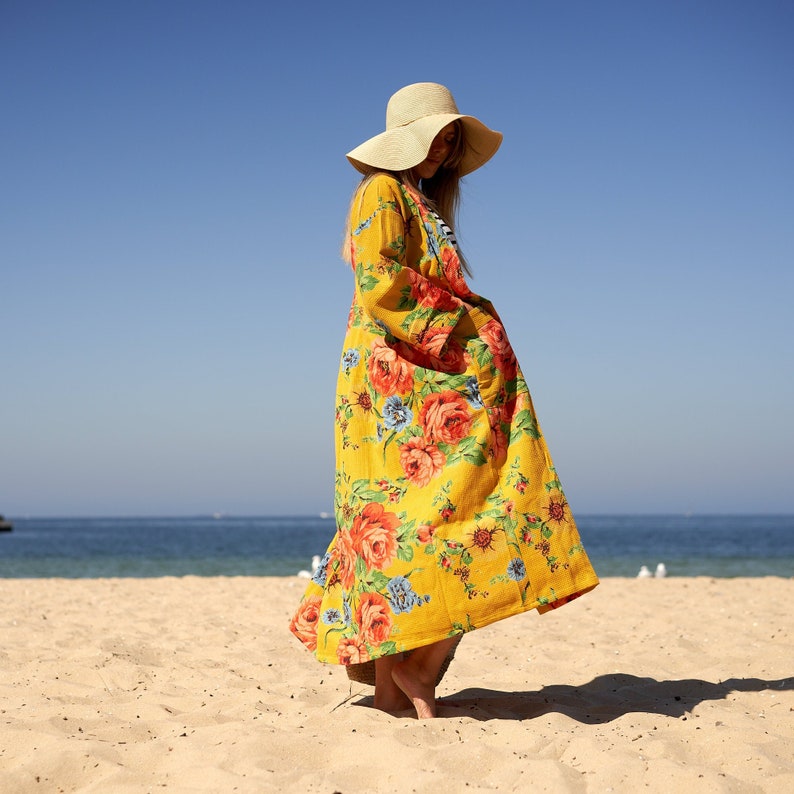 'Sun-Kissed Sands' 100% Waffle Cotton Kimono Robe