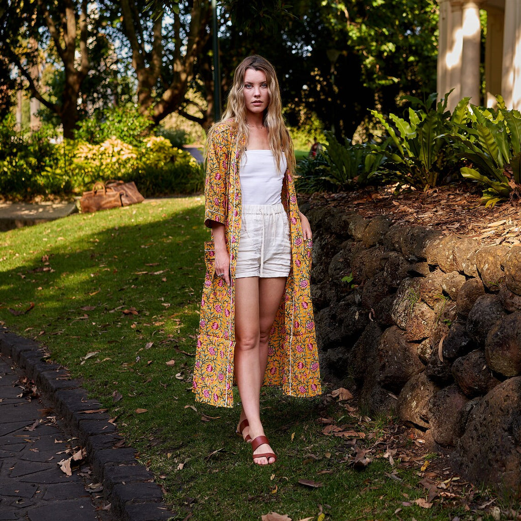 'Serenity in Spring' 100% Cotton Kimono Robe