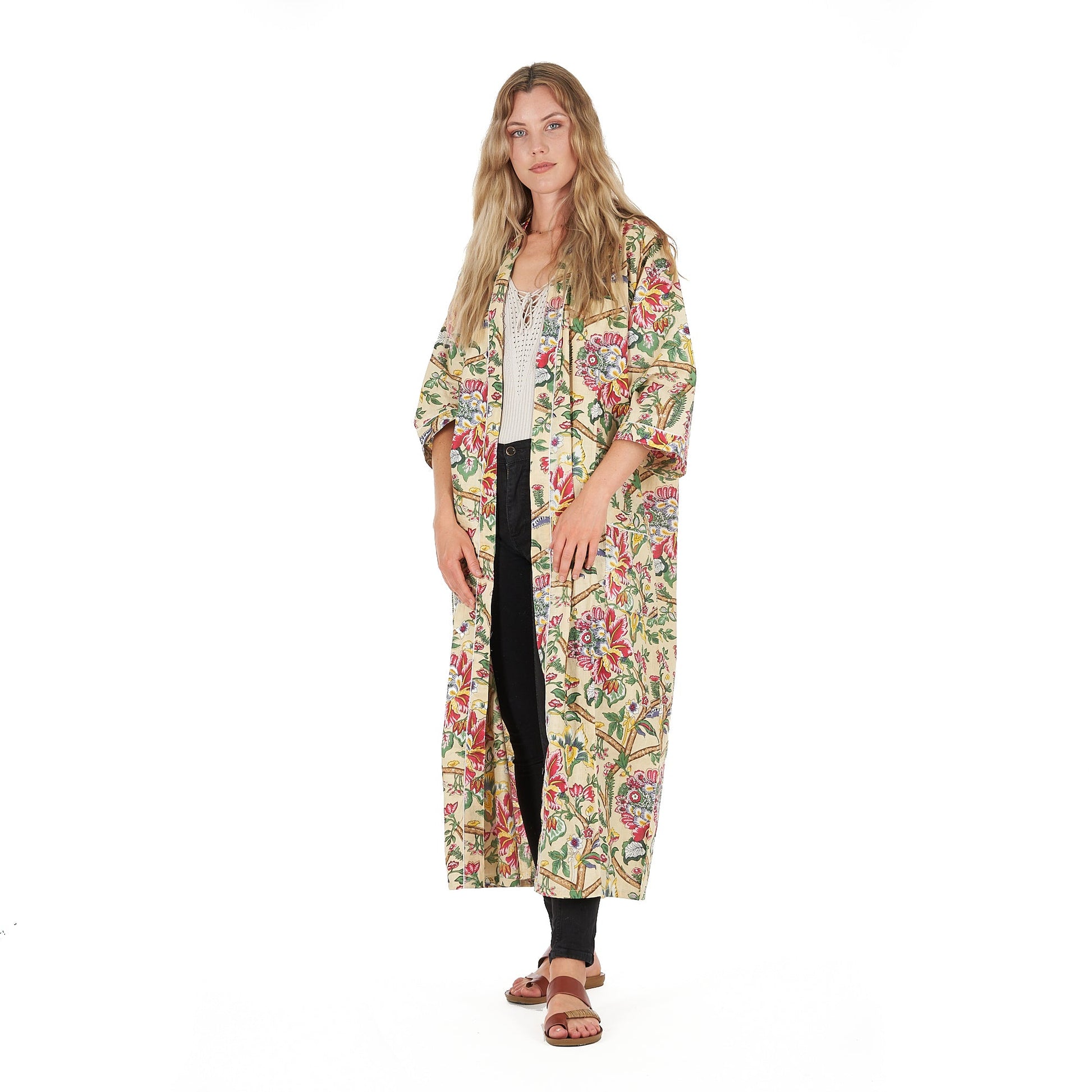 'Yellow Sherbet Florals' 100% Cotton Kimono Robe