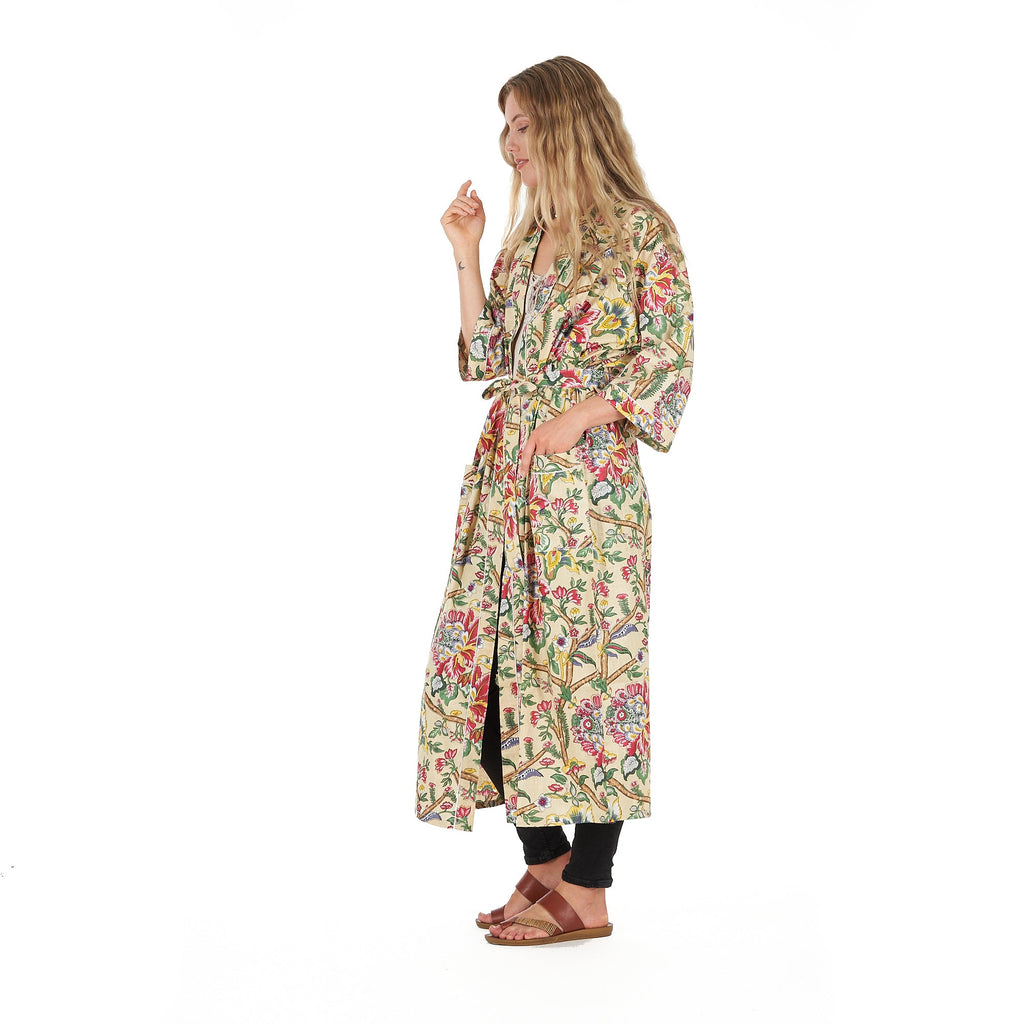 'Yellow Sherbet Florals' 100% Cotton Kimono Robe