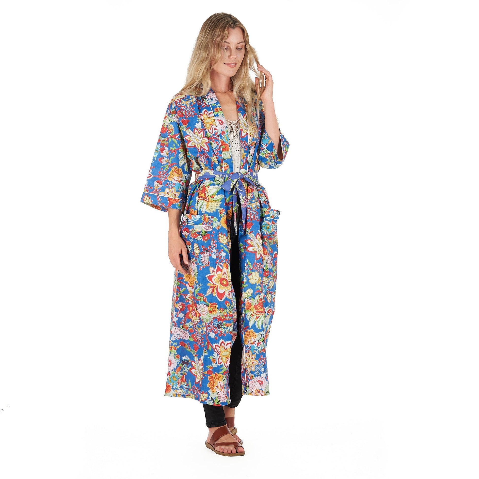 'Forever In Blue' 100% Cotton Kimono Robe