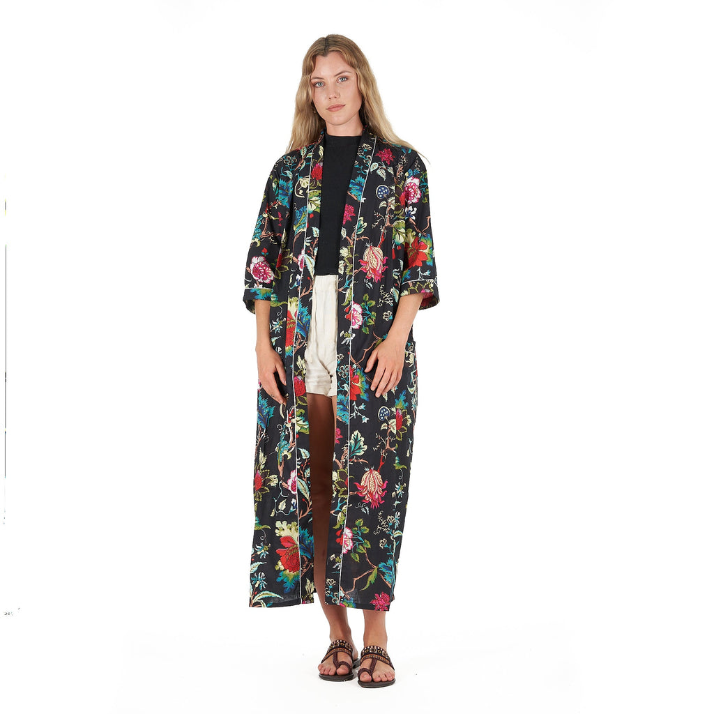 'Noir Nights' 100% Cotton Kimono Robe