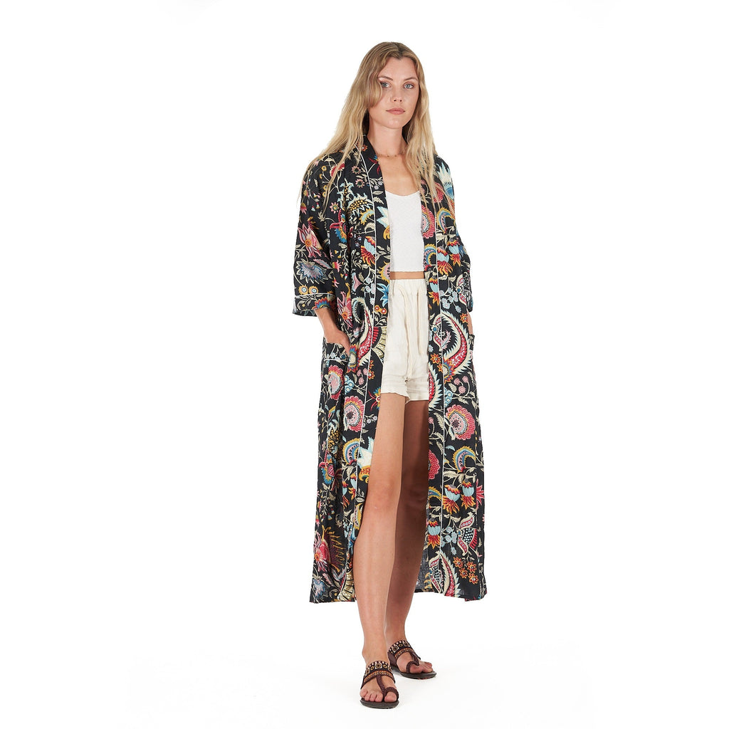 'Twilight Tropics' 100% Cotton Kimono Robe