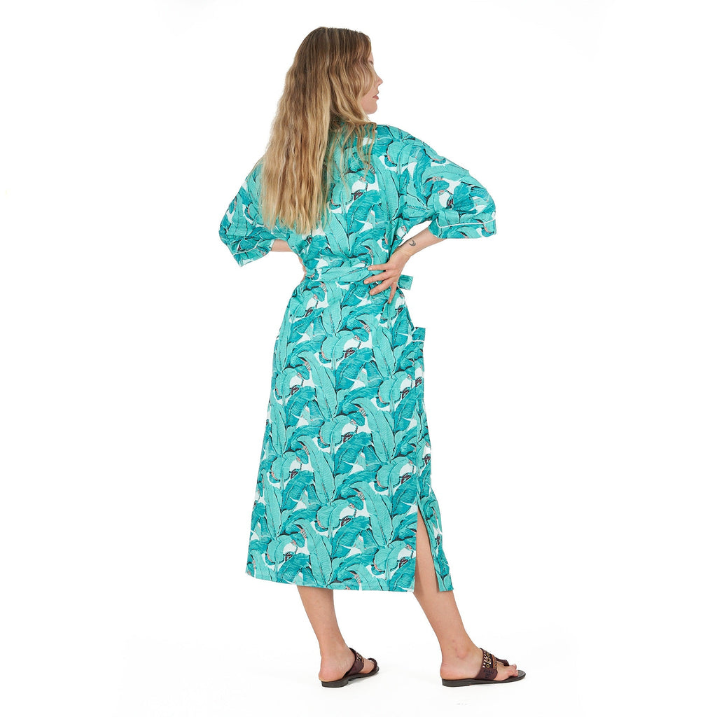 'Rainforest Rhapsody' 100% Cotton Kimono Robe