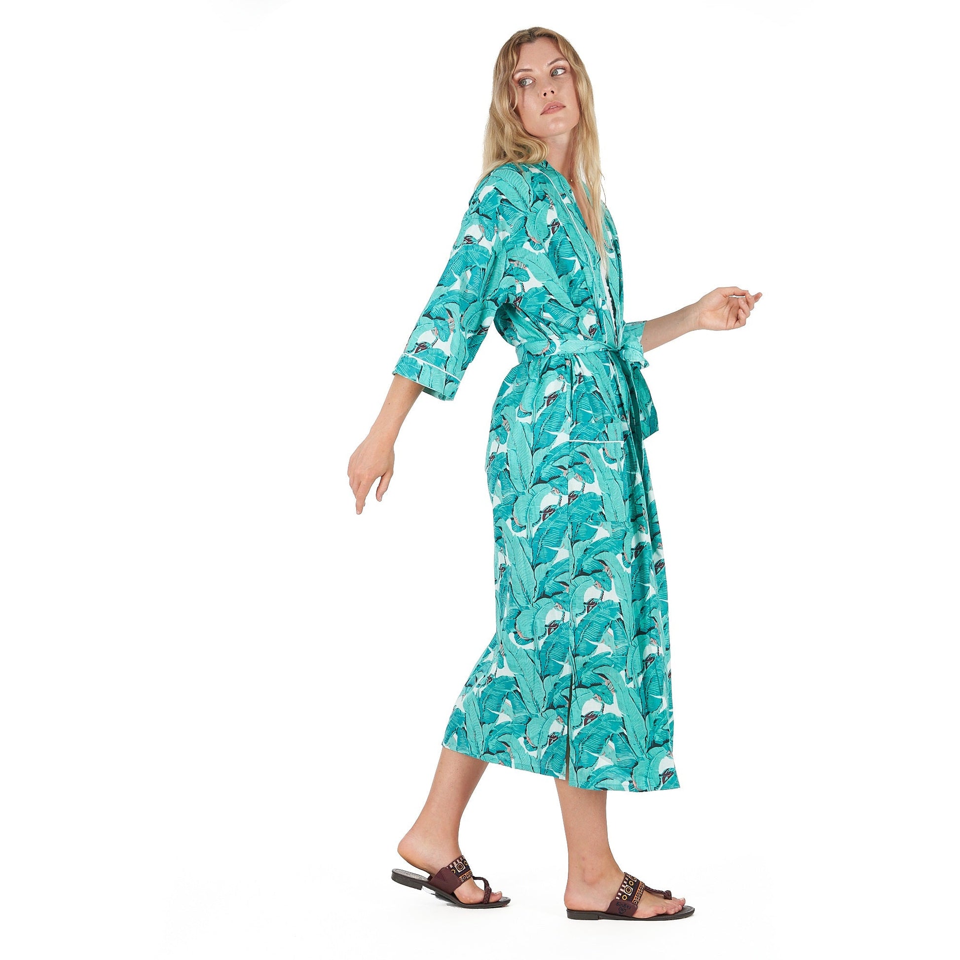 'Rainforest Rhapsody' 100% Cotton Kimono Robe