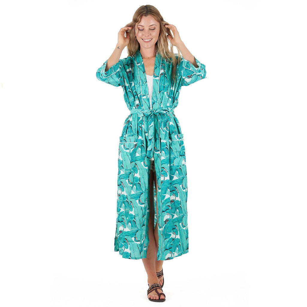 'Rainforest Rhapsody' 100% Cotton Kimono Robe
