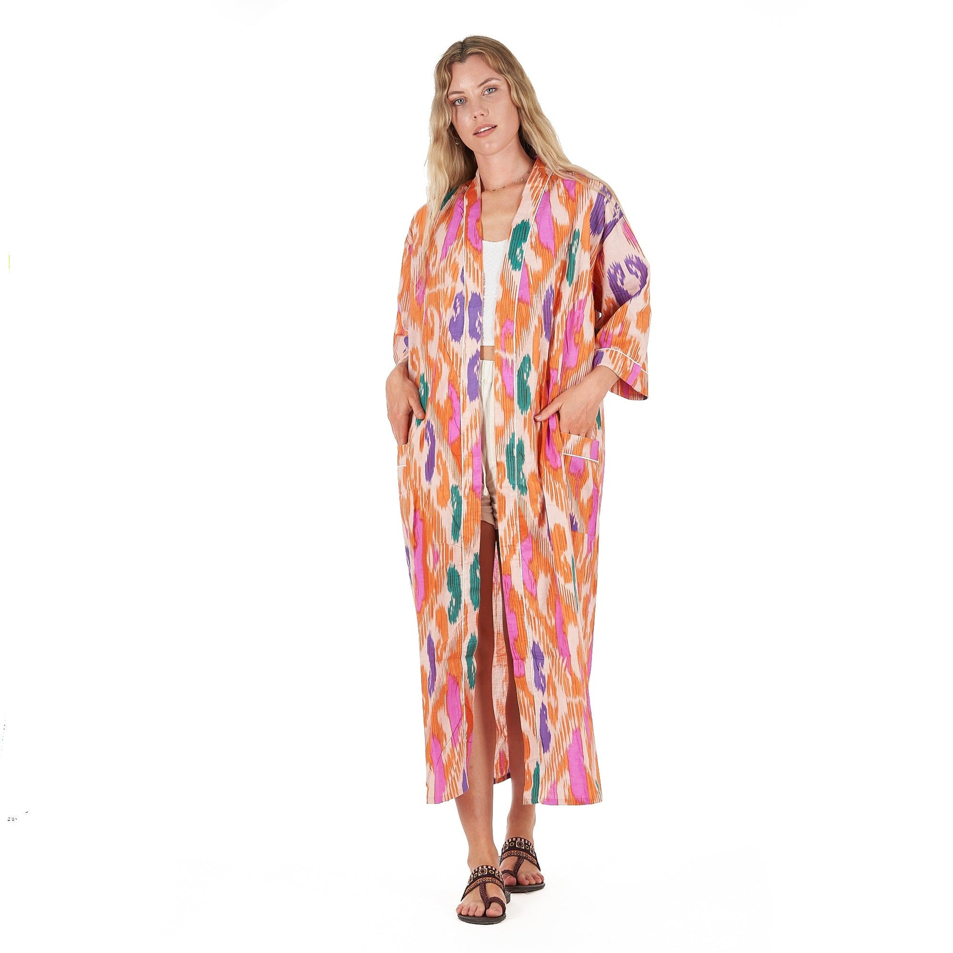 'Tropical Hues' 100% Cotton Kimono Robe