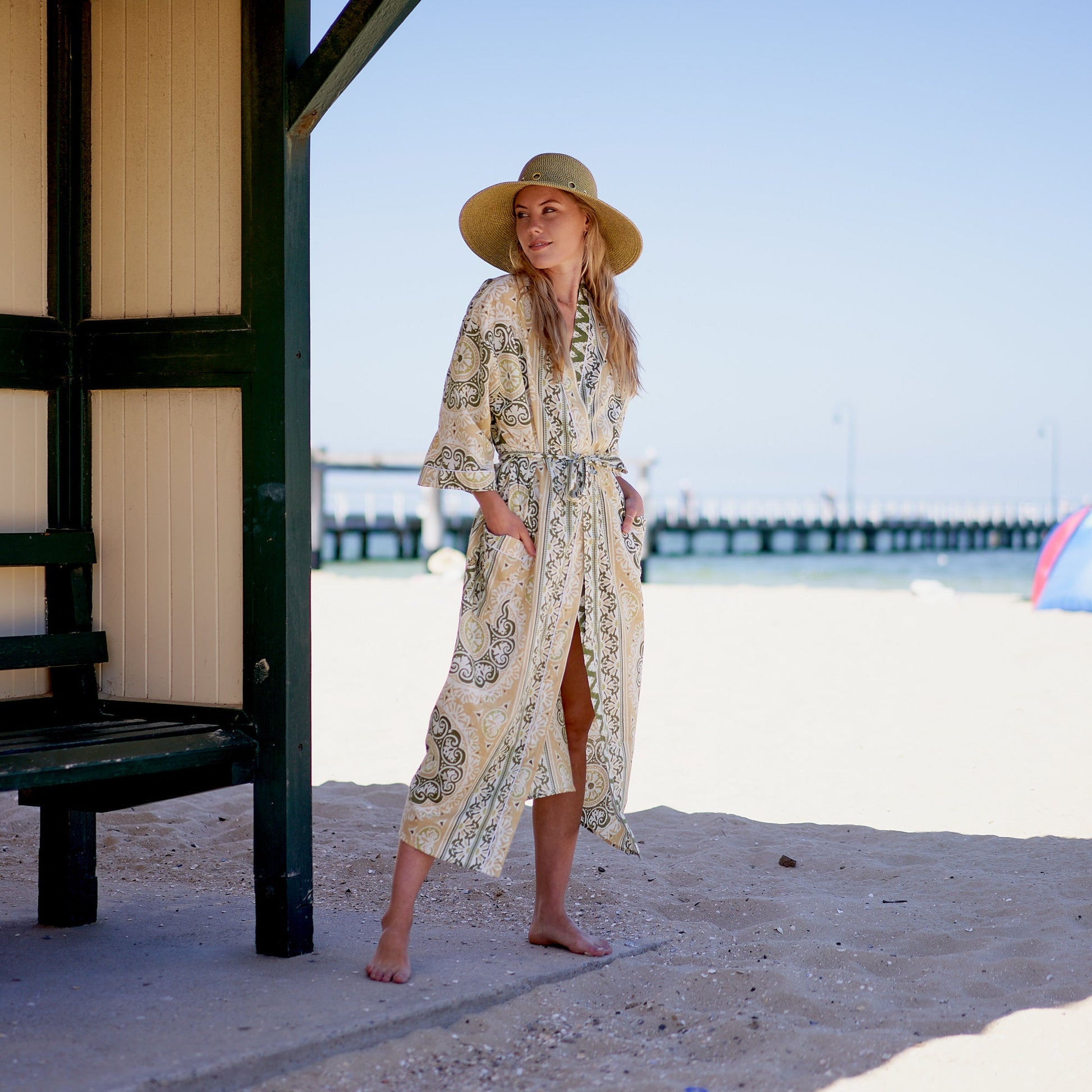 'Sunshine Serenity' 100% Cotton Kimono Robe